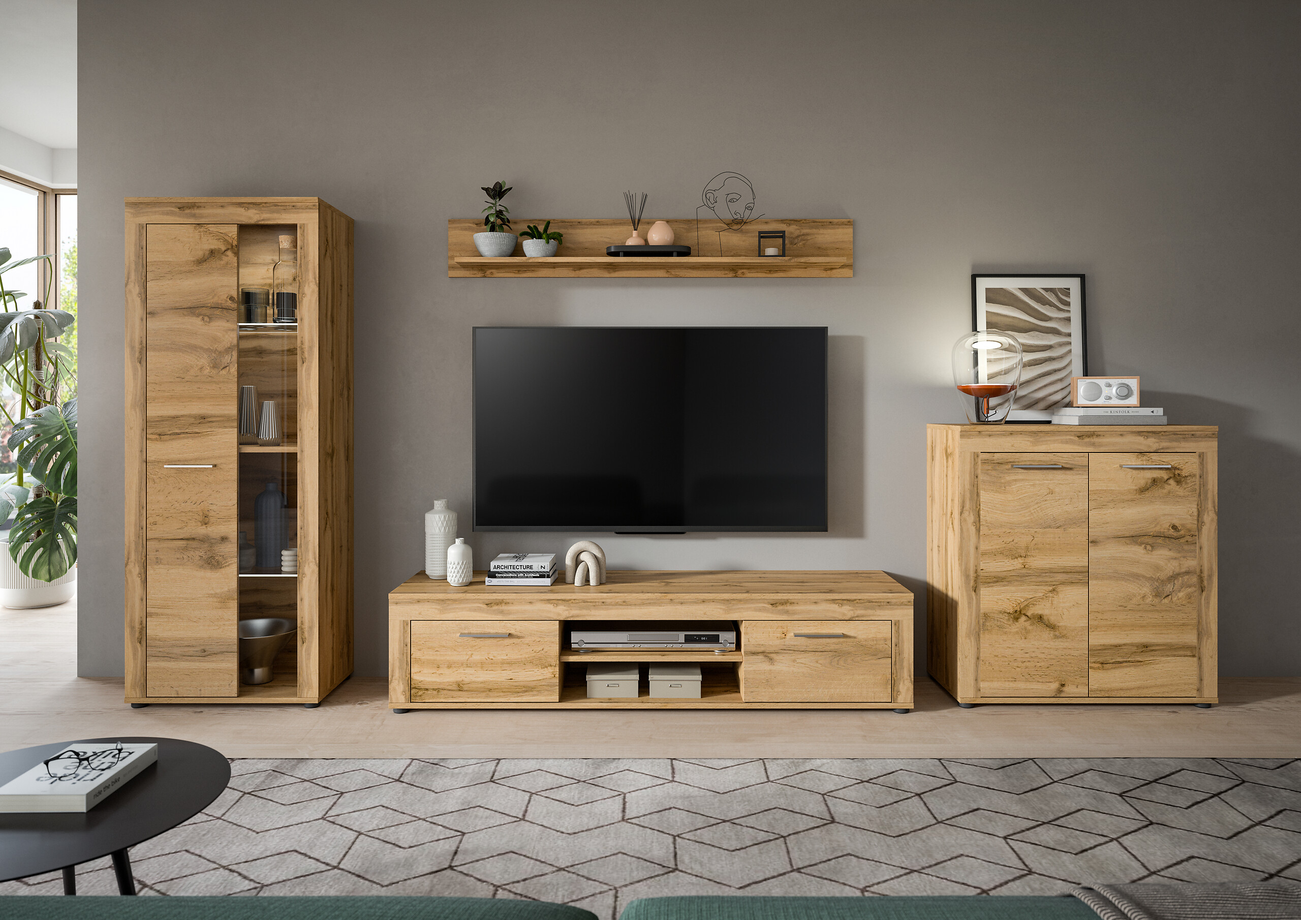 Wohnwand Jam Eiche Wotan Nachbildung B/H/T: ca. 330x159x35 cm