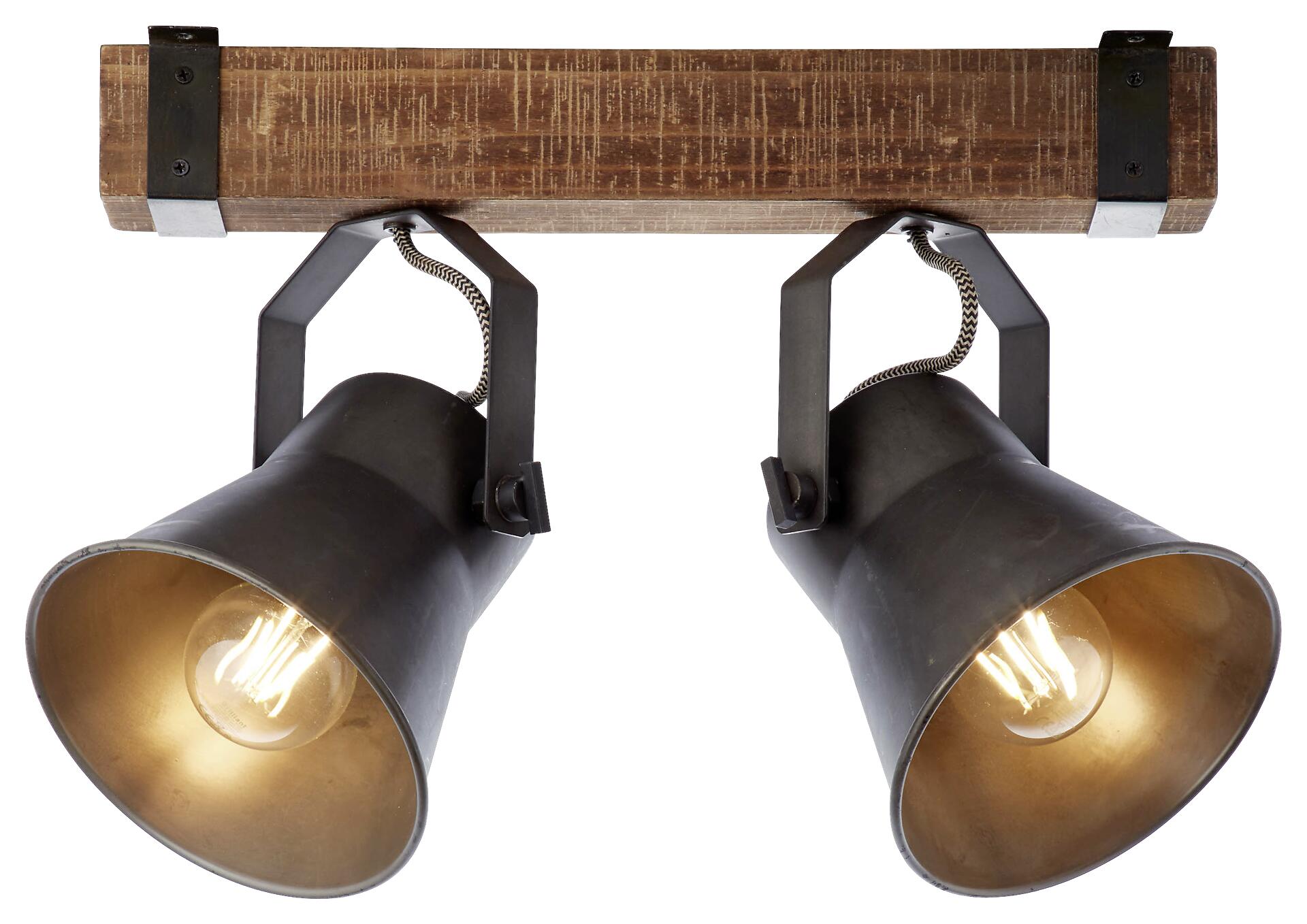 Brilliant Spotbalken Plow schwarz braun Metall Holz B/H/T: ca. 40x24x17 cm E27 2 Brennstellen