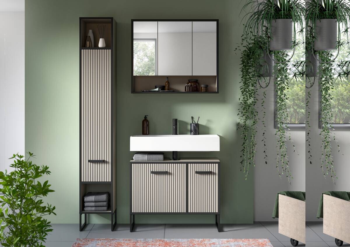 Badezimmer-Set BAGNO schwarz Kaschmirgrau Nachbildung B/H/T: ca. 125x192x36 cm