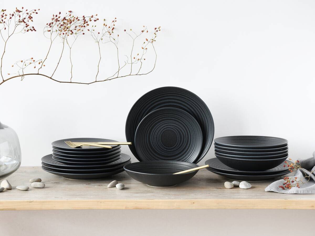 CreaTable Teller-Set Lava Stone schwarz Steinzeug