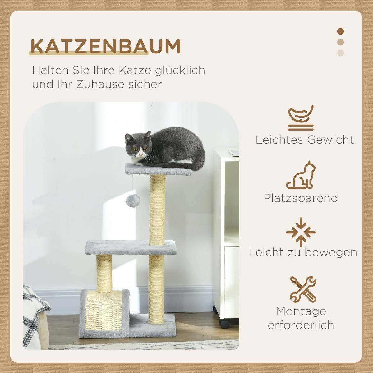 PawHut Kratzbaum hellgrau Polyester B/H/L: ca. 35x72x40 cm