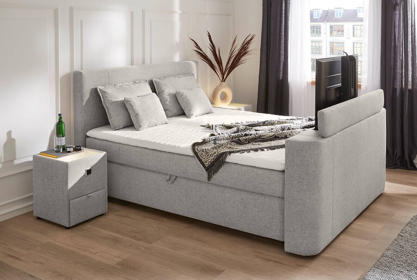 Boxbett grau Feinstruktur B/H/T: ca. 189x115x236 cm