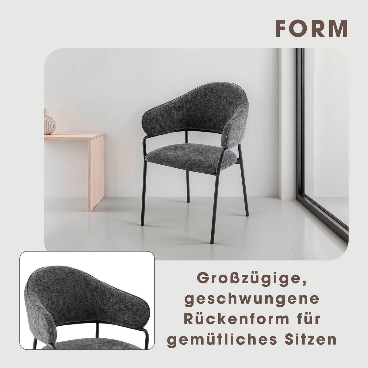 Stuhl CURVE, 2er-Set grau Stoff B/H/T: ca. 60x86x58 cm