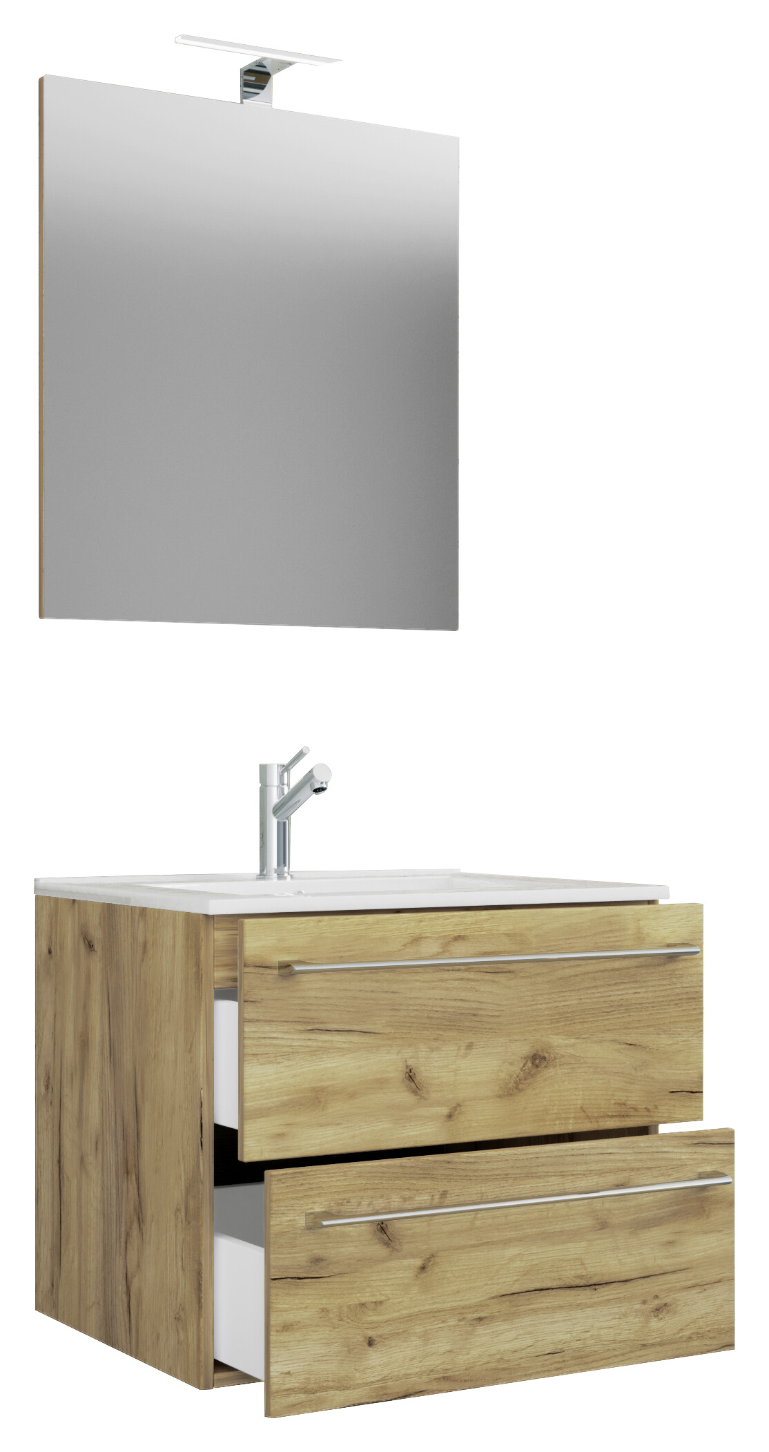 Waschplatz 3tlg-Badinos Eiche Honig Nachbildung weiß B/H/T: ca. 61x52x46 cm