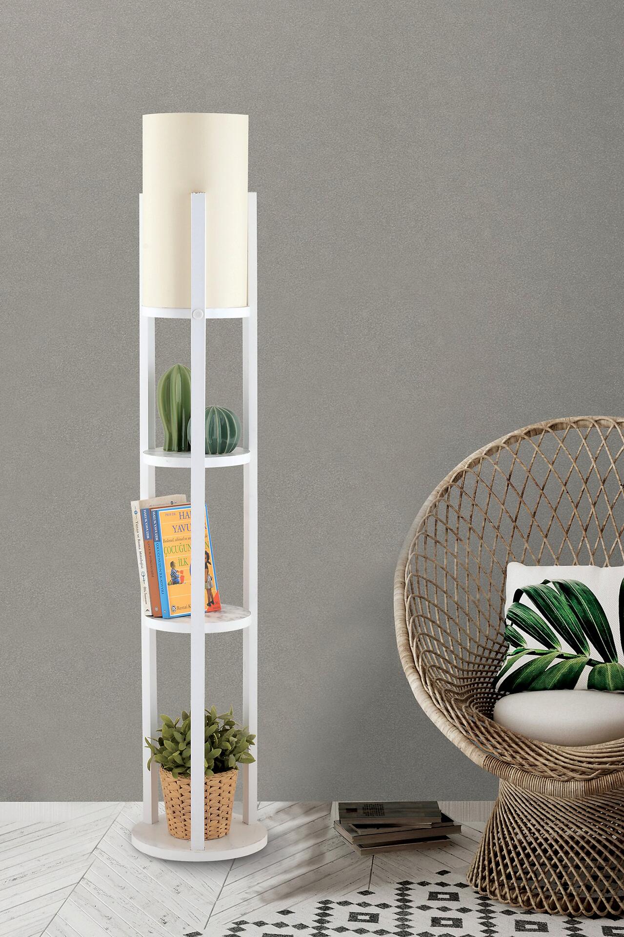 Opviq Stehleuchte weiß Spanplatte MDF B/H/T/L/D: ca. 21x135x21x21x21 cm E27 1 Brennstellen