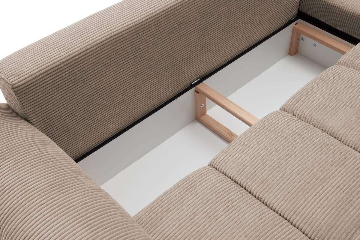 Ecksofa mit Bettfunktion und Bettkasten taupe Microfaser B/H/T: ca. 323x88x211 cm