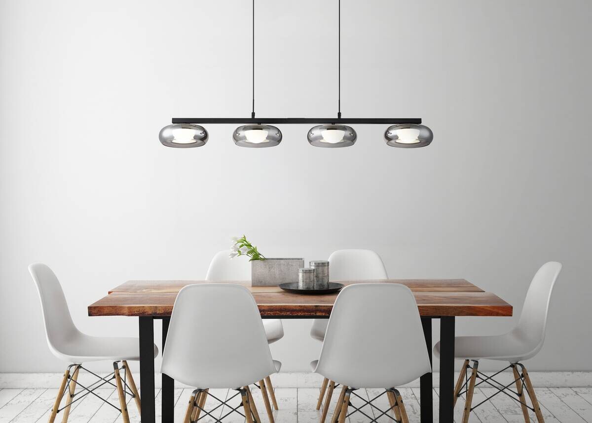 GLOBO Hängeleuchte Rauch schwarz Glas Metall B/H/L: ca. 26x17x124 cm