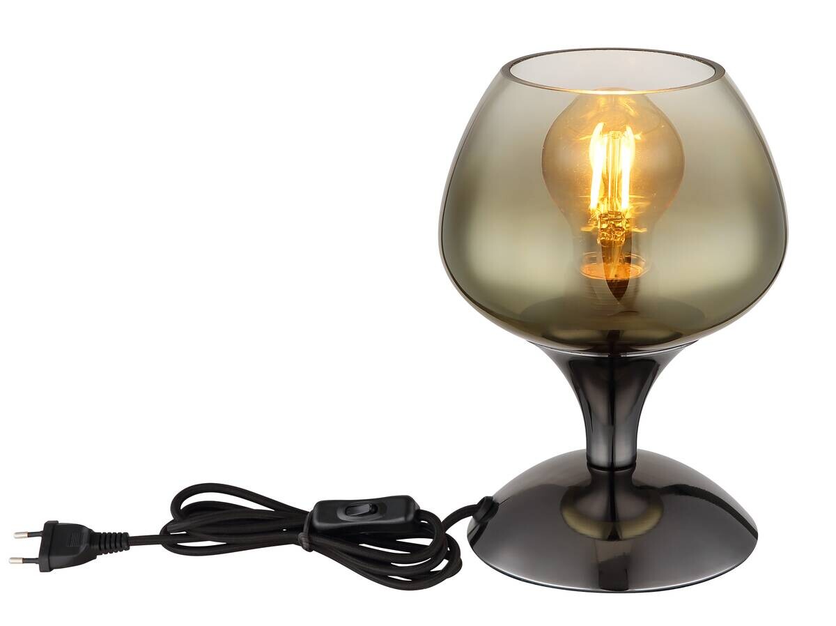 GLOBO Tischleuchte schwarz Chrom gold Glas Textil Metall H/D: ca. 20,5x15 cm E27 1 Brennstellen