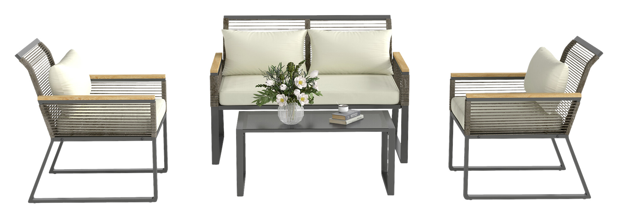 Outsunny Rattan-Gartenmöbel-Set grau Polyethylen B/H/L: ca. 71x78x114 cm