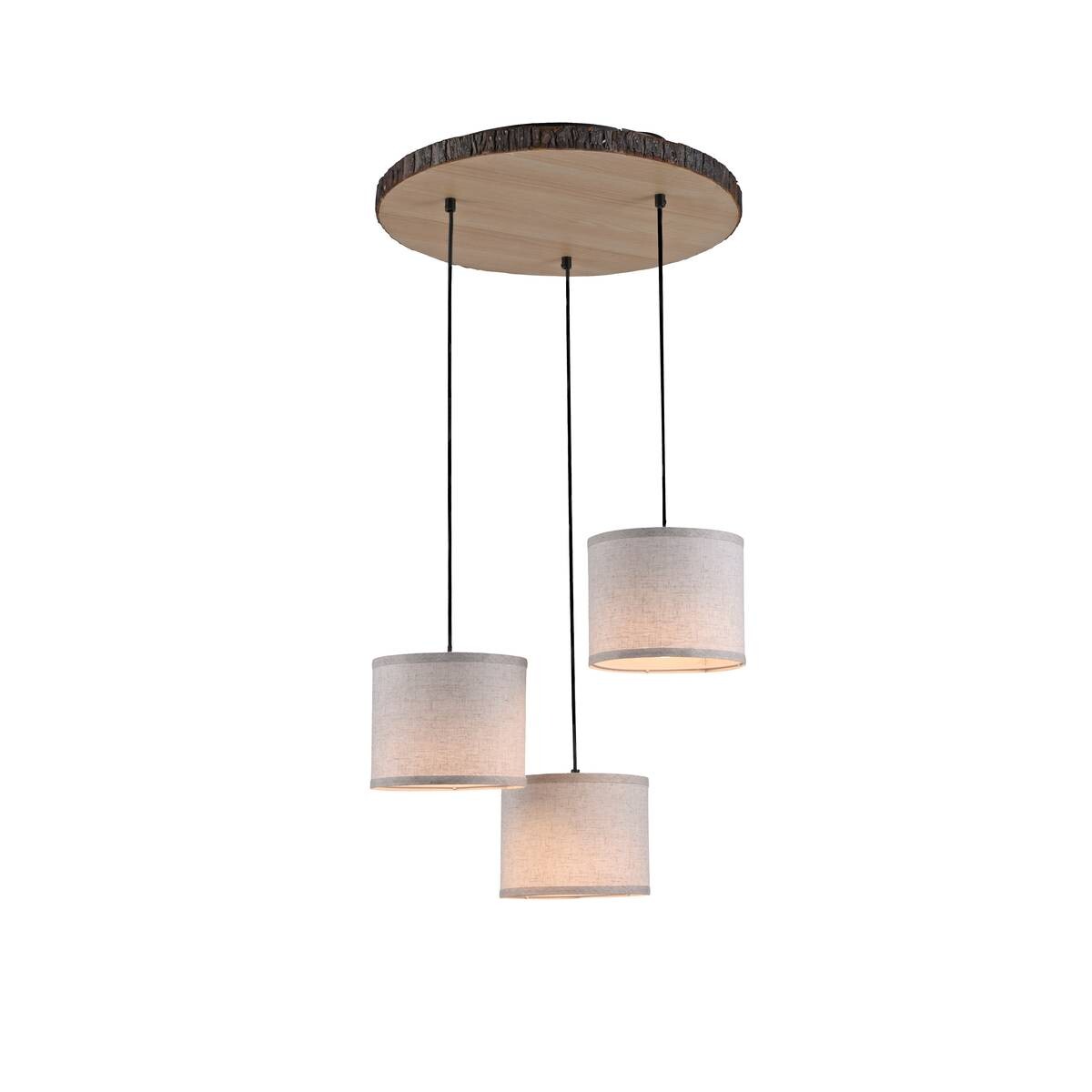 Just Light Deckenleuchte BARK 11236-79 weiß natur Holz Eisen Stoff H/D: ca. 120x52 cm E27 3 Brennstellen