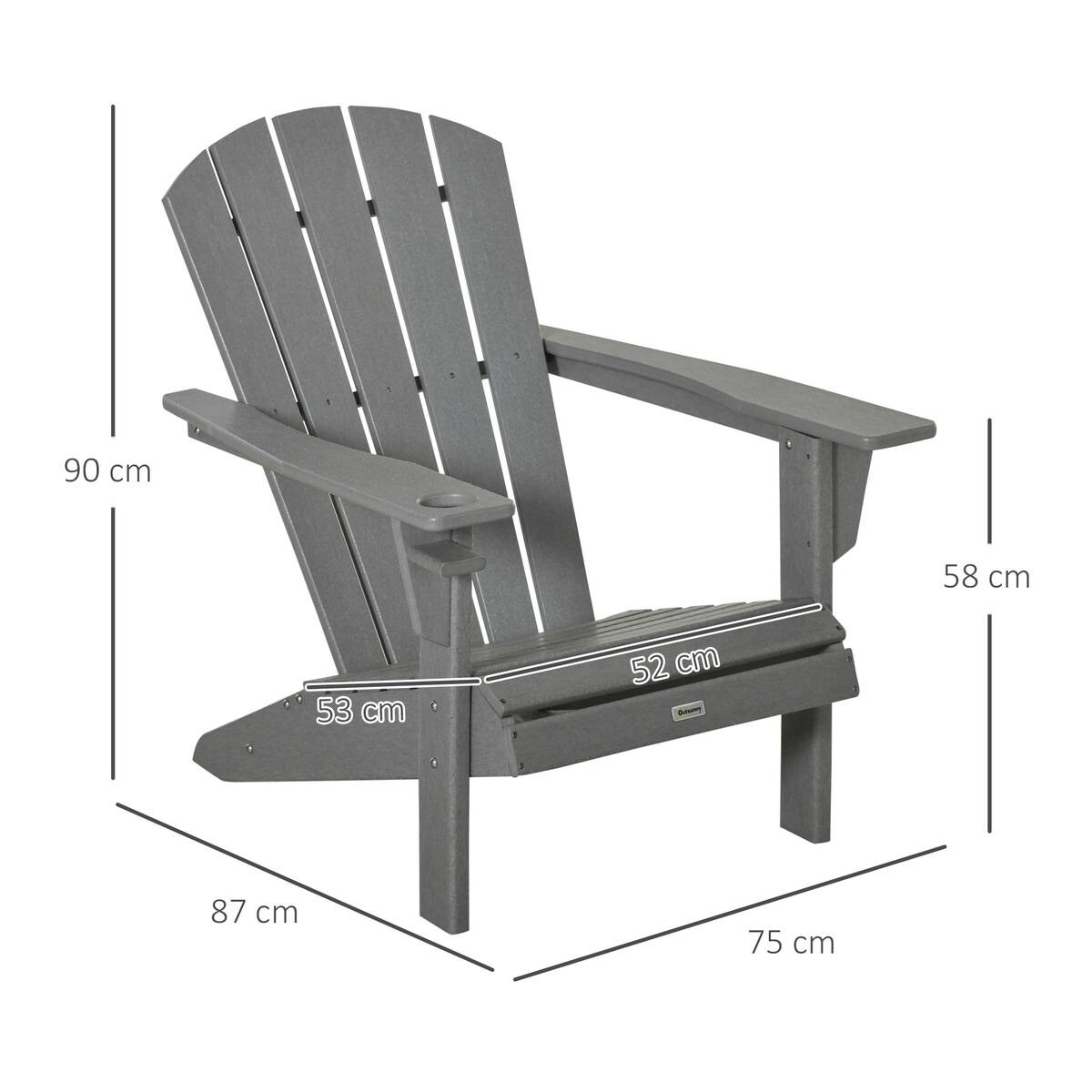 Outsunny Gartenstuhl grau Holzwerkstoff B/H/T: ca. 75x90x87 cm