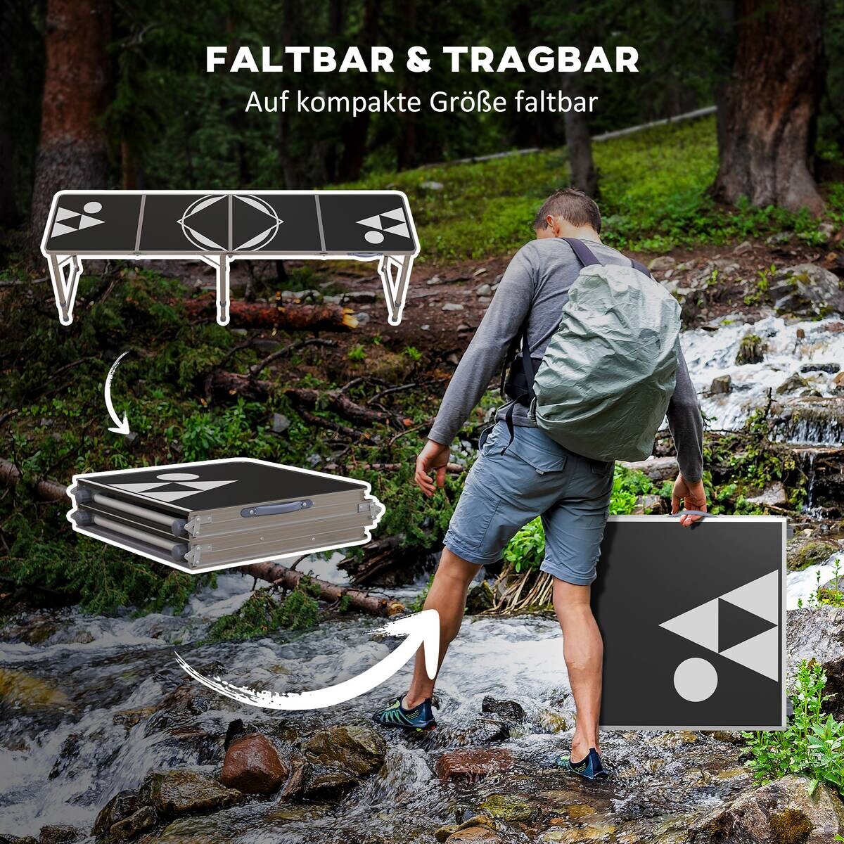 Outsunny Bierpong-Tisch schwarz Aluminium B/H/L: ca. 60x240x70 cm