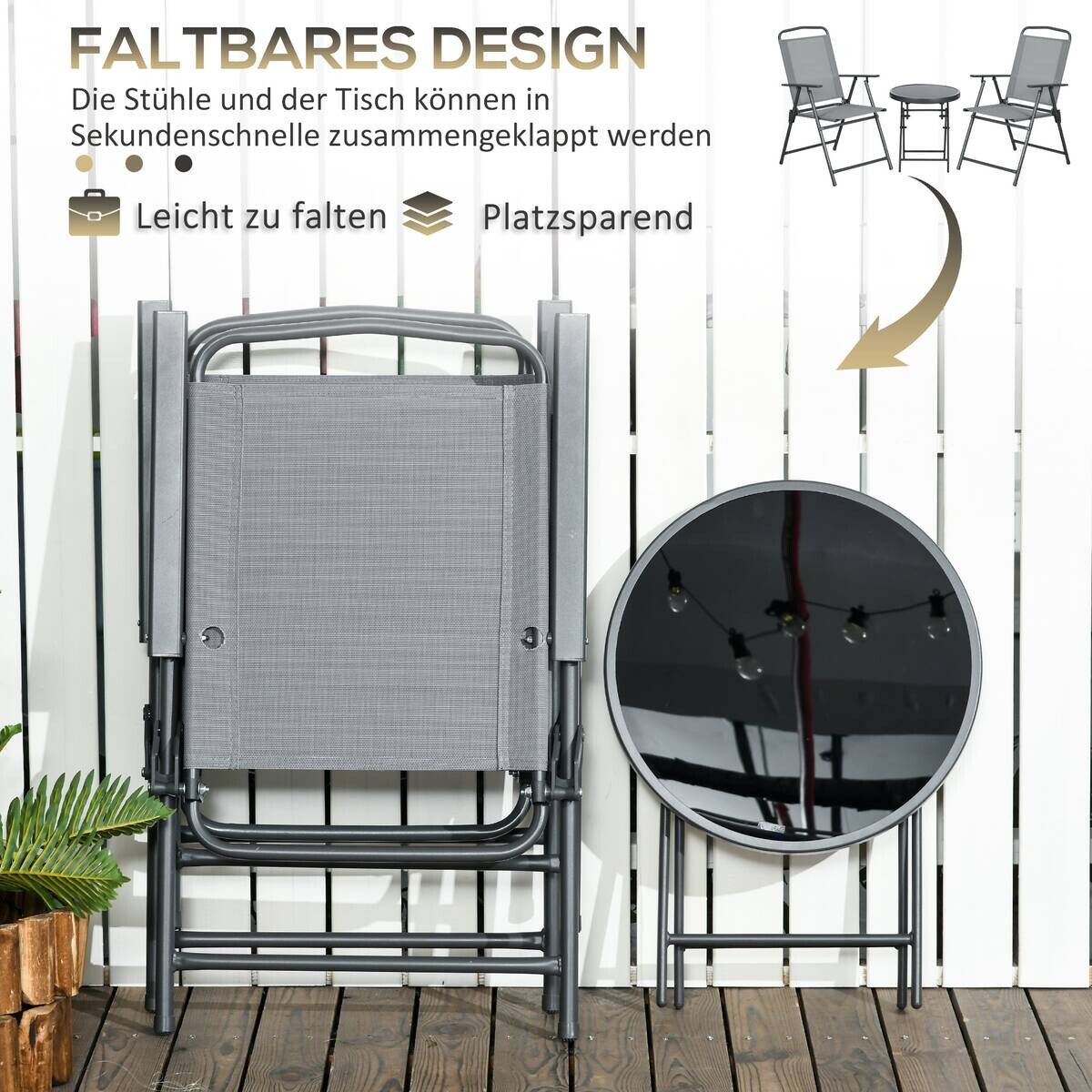 Outsunny Bistro-Set hellgrau Mesh B/H/L: ca. 64x93x53,5 cm
