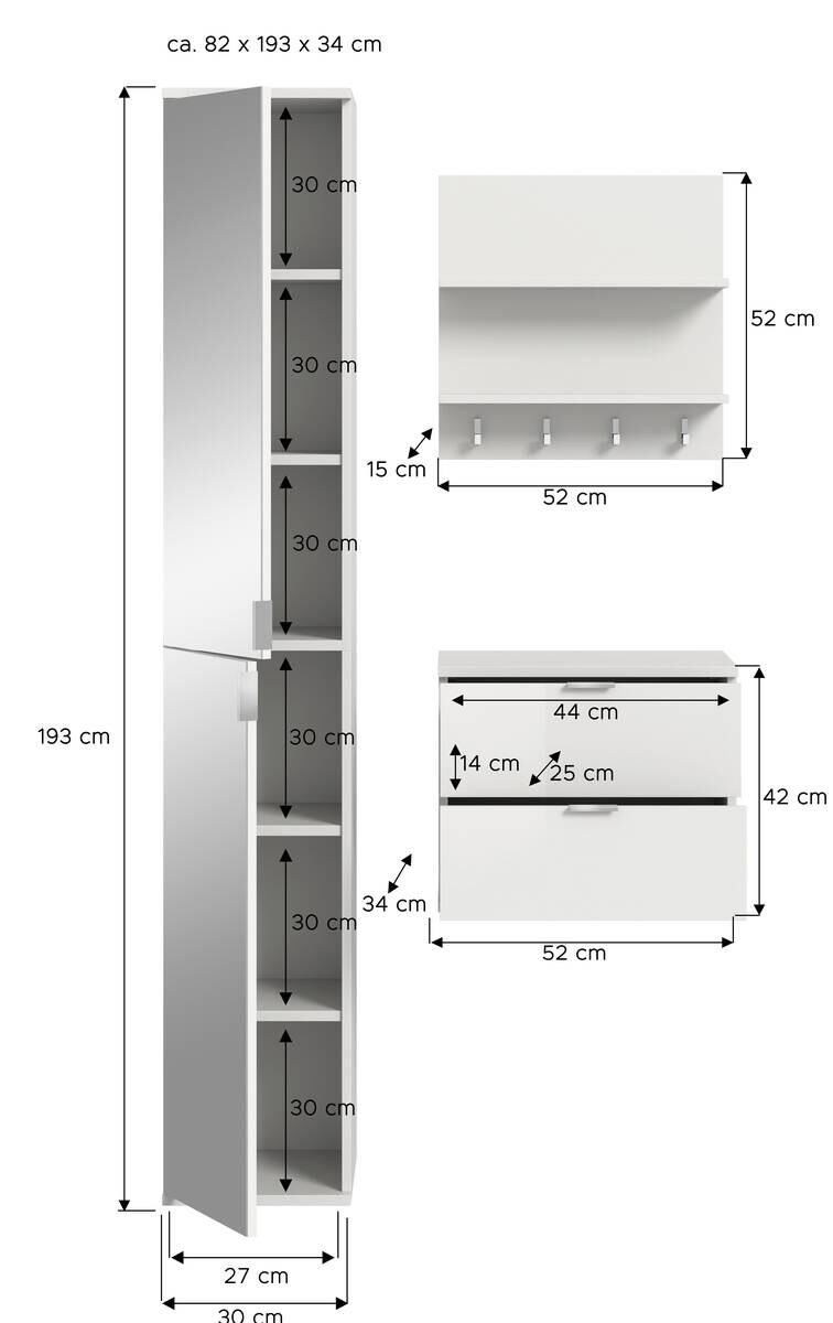 Garderobe PROJEKT X weiß weiß Hochglanz B/H/T: ca. 82x191x37 cm
