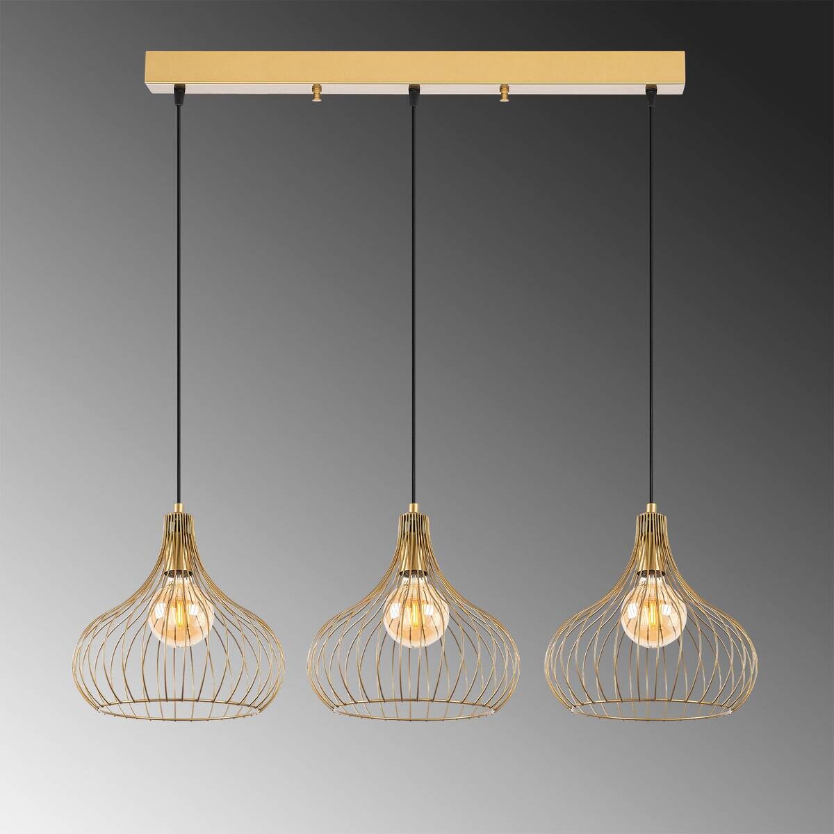 Opviq Pendelleuchte Teldamla-11925 gold B/H/T/L: ca. 76x120x22x76 cm E27 3 Brennstellen