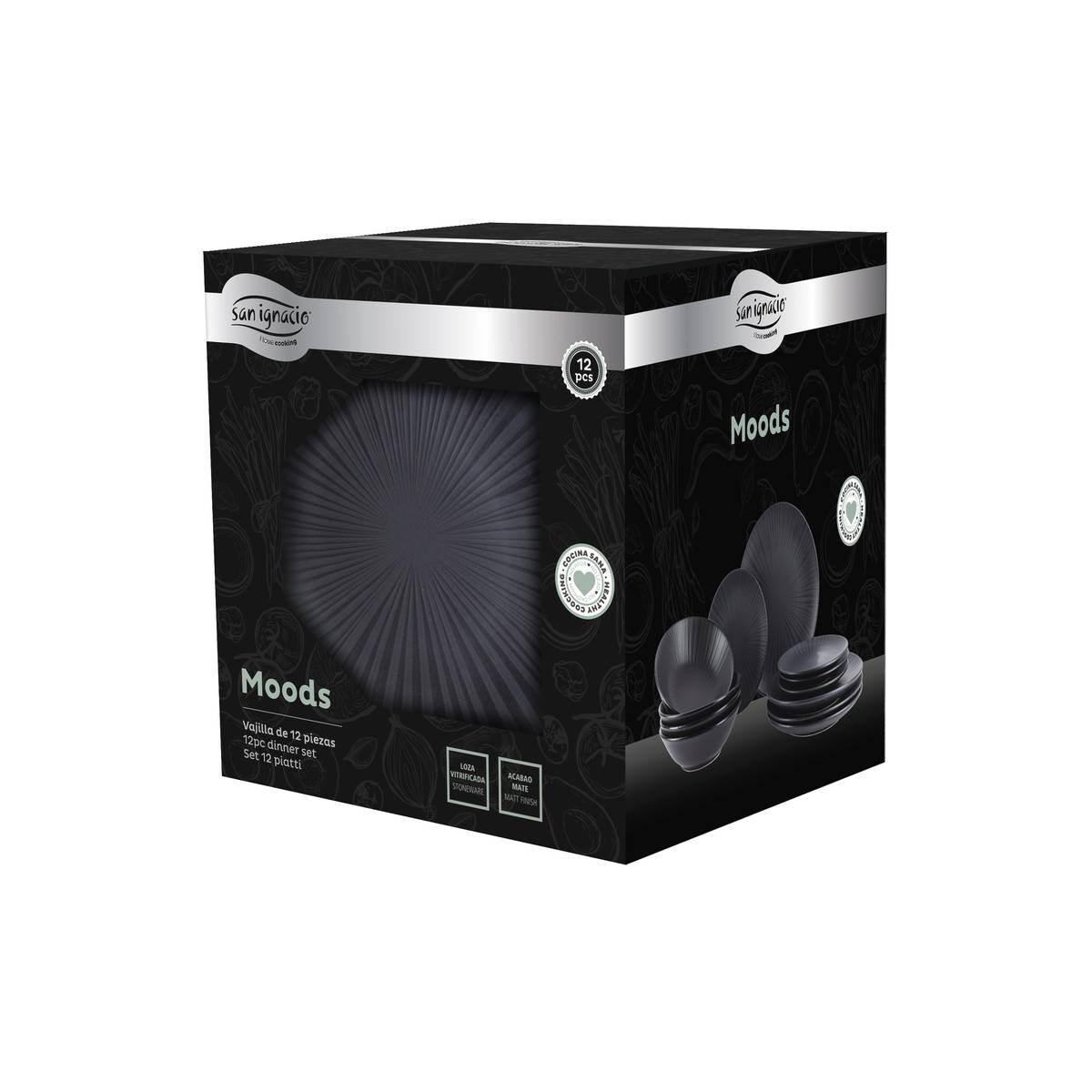 SAN IGNACIO Tafelservice Moods schwarz Steinzeug 12 tlg.
