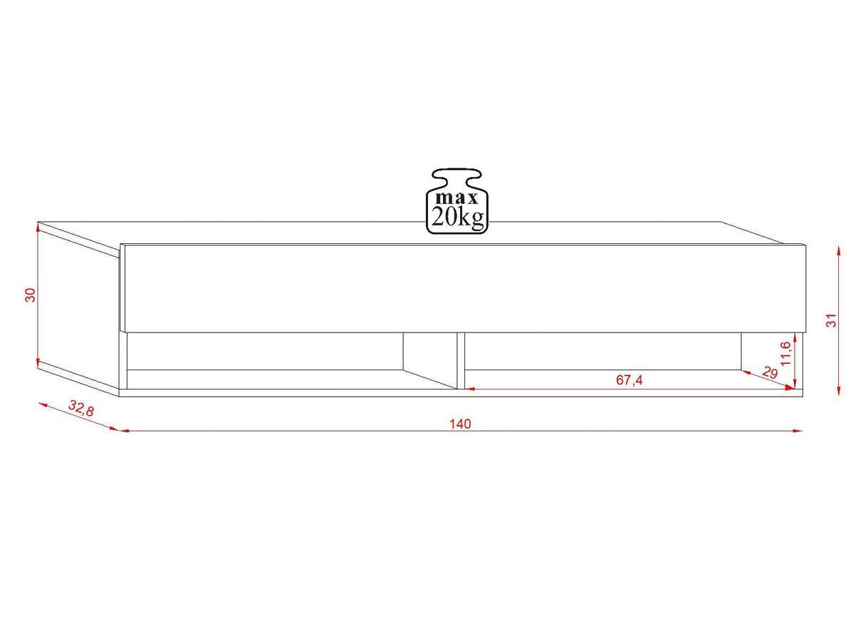 TV-Lowboard TV LOWBOARD DERBY 140 Eiche Wotan Nachbildung schwarz glänzend B/H/T: ca. 140x32,5x31,5 cm