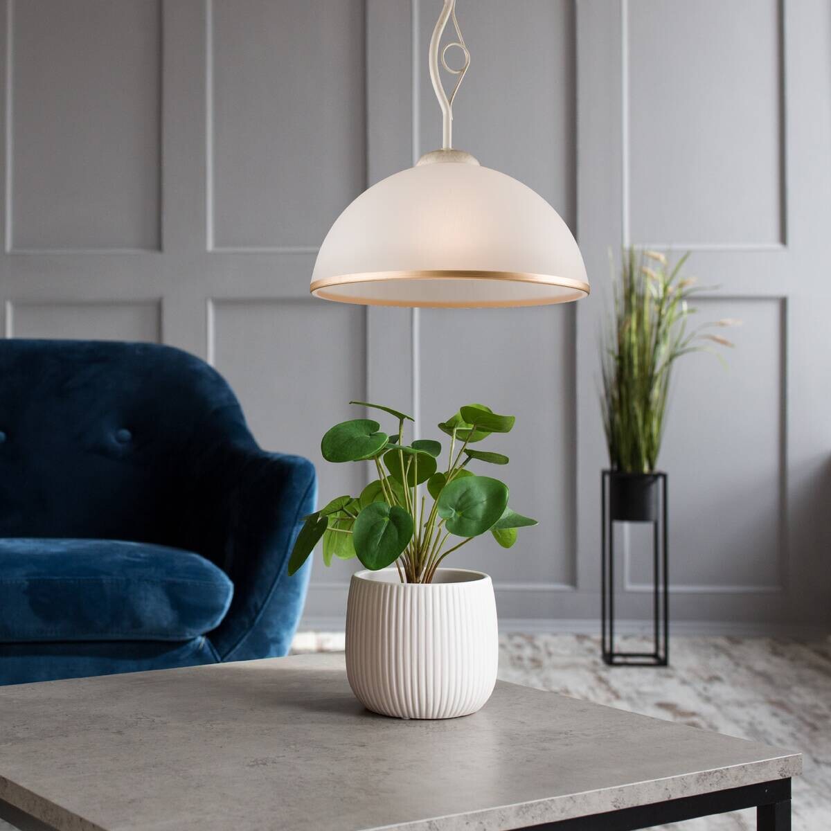 Lamkur Pendelleuchte Retro II weiß Stahl Glas H/L: ca. 45x32,5 cm E27 1 Brennstellen