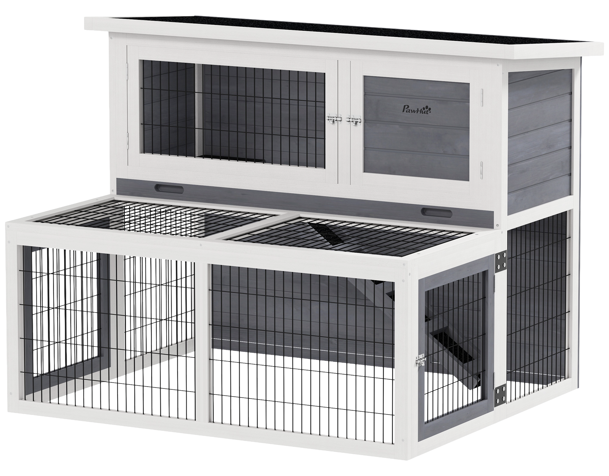 PawHut Kaninchenstall grau Holz B/H/L: ca. 95x93,5x122 cm