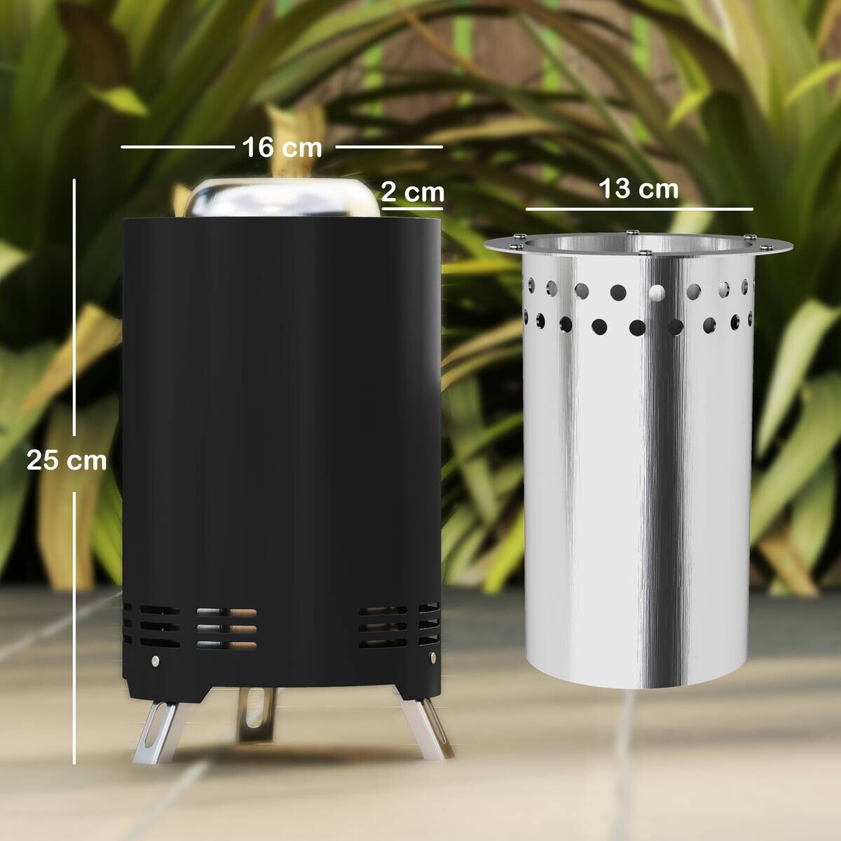 Outsunny Feuerschale schwarz Edelstahl B/H/L: ca. 16x25x16 cm