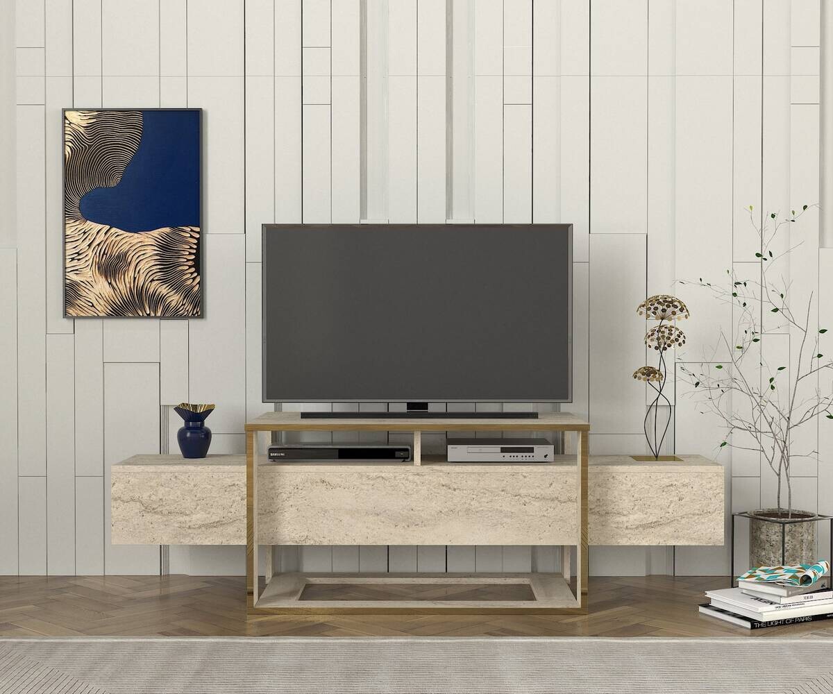 TV-Lowboard Bianco beige granit Optik B/H/T: ca. 160x49,8x46,1 cm