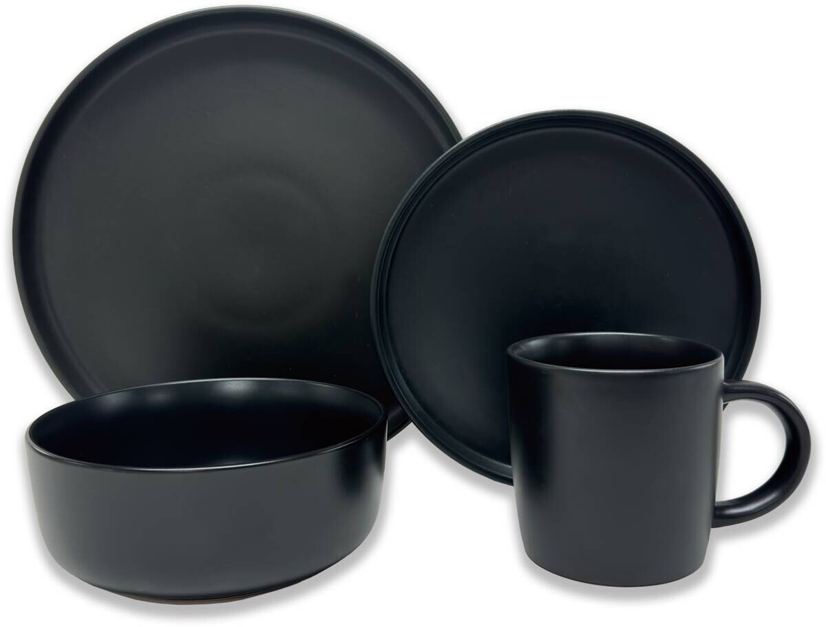 Kevoli home Kombiservice mattschwarz Steingut 16 tlg.