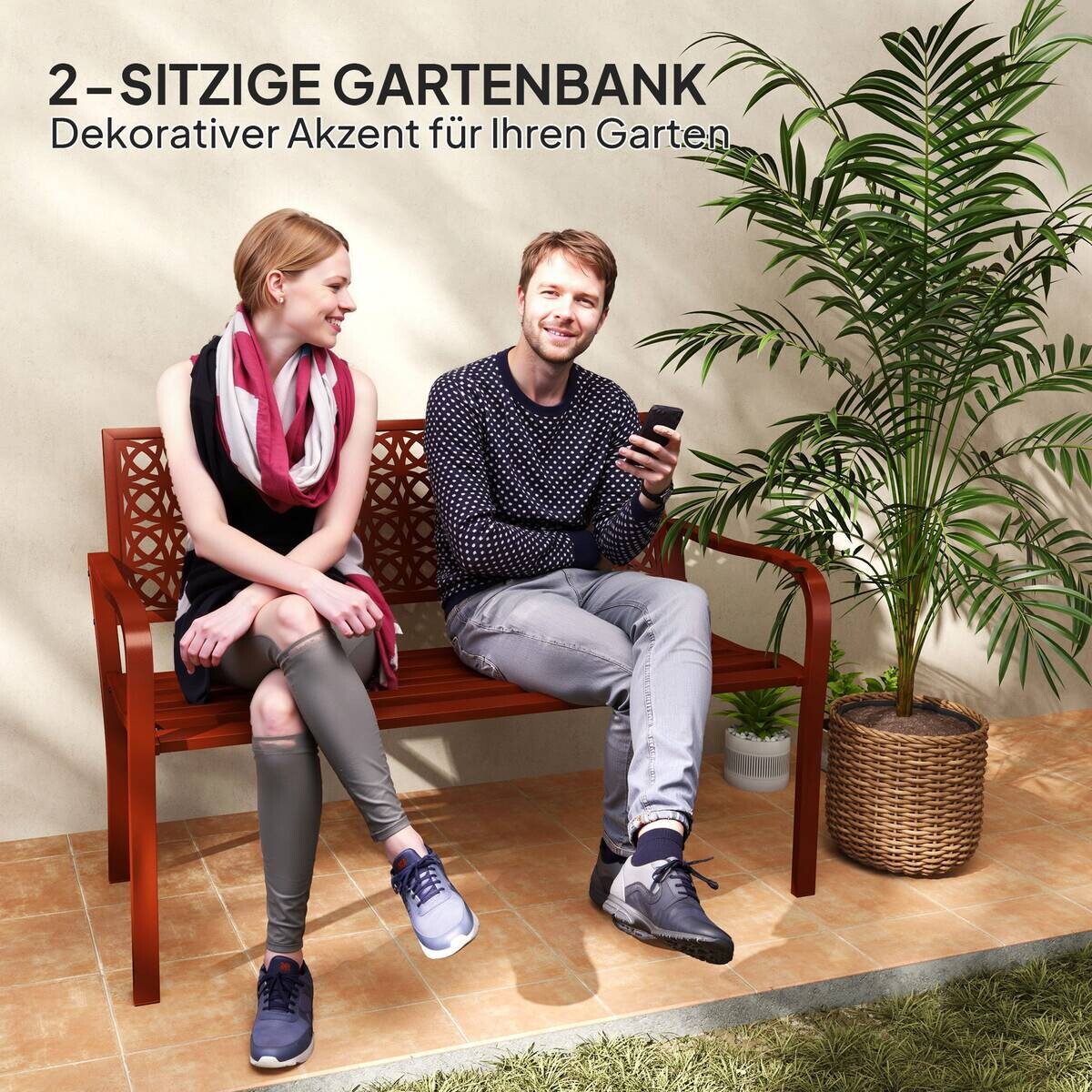 Outsunny Gartenbank rot Stahl B/H/L: ca. 63x85x127 cm