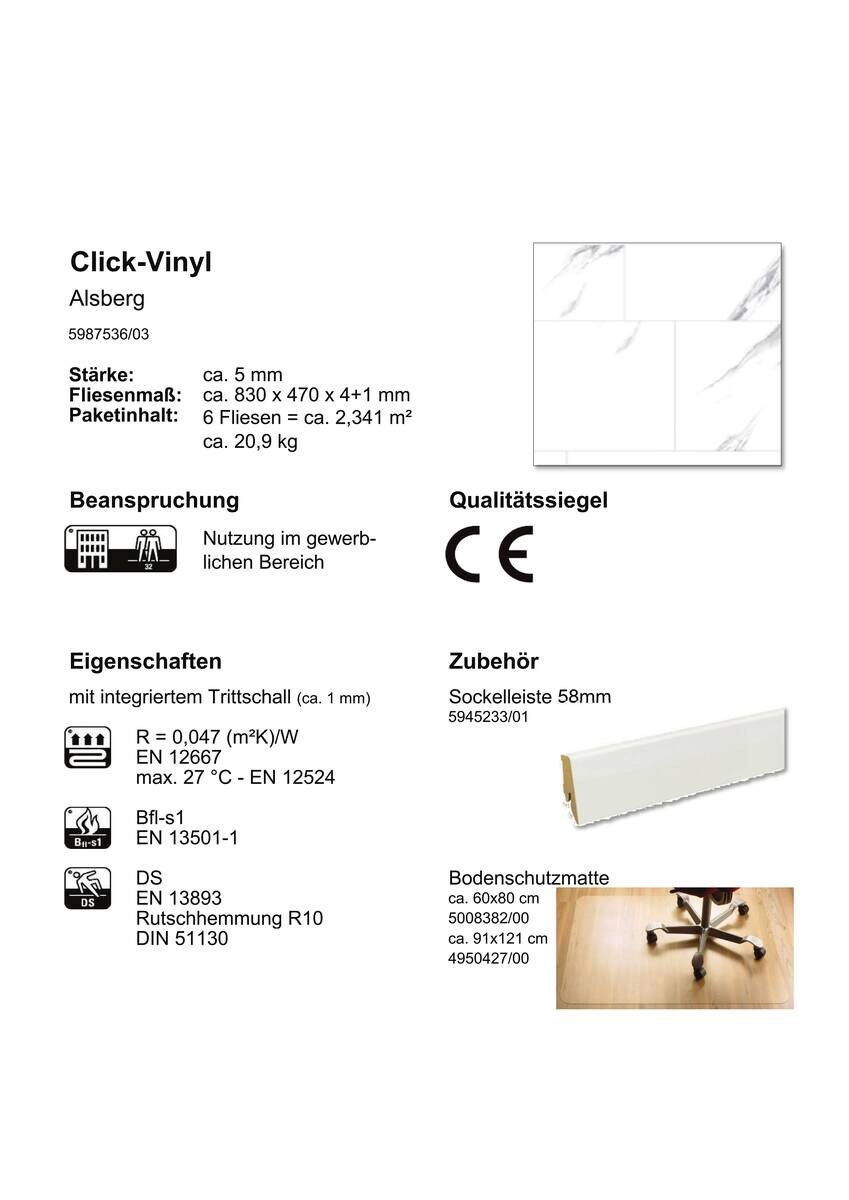 Check One Click-Vinylboden Alsberg ca. 2,341 m² im Paket  B/L: ca. 47x83 cm pro Paket