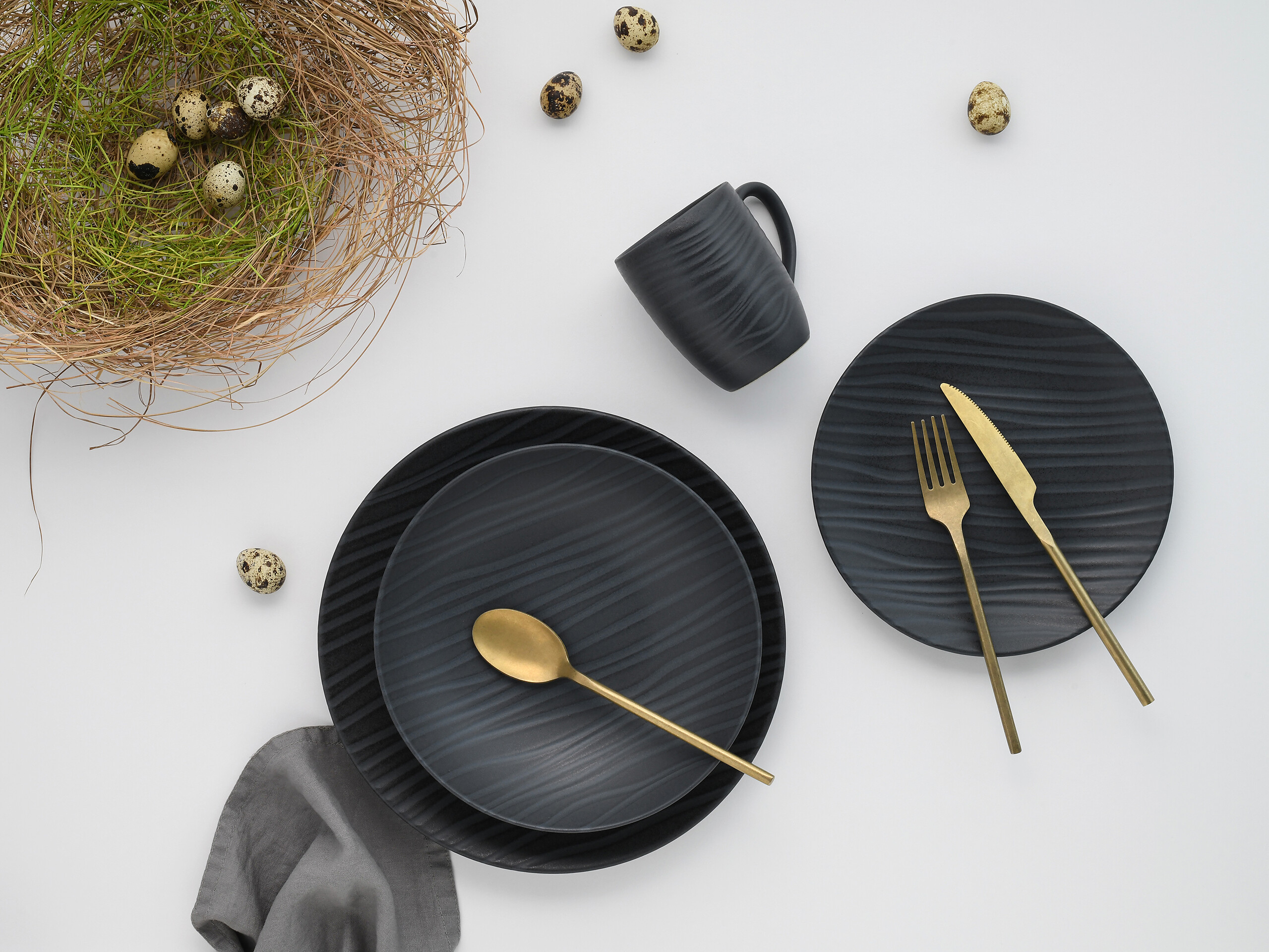 CreaTable Kombiservice Waves schwarz Steinzeug 16 tlg.