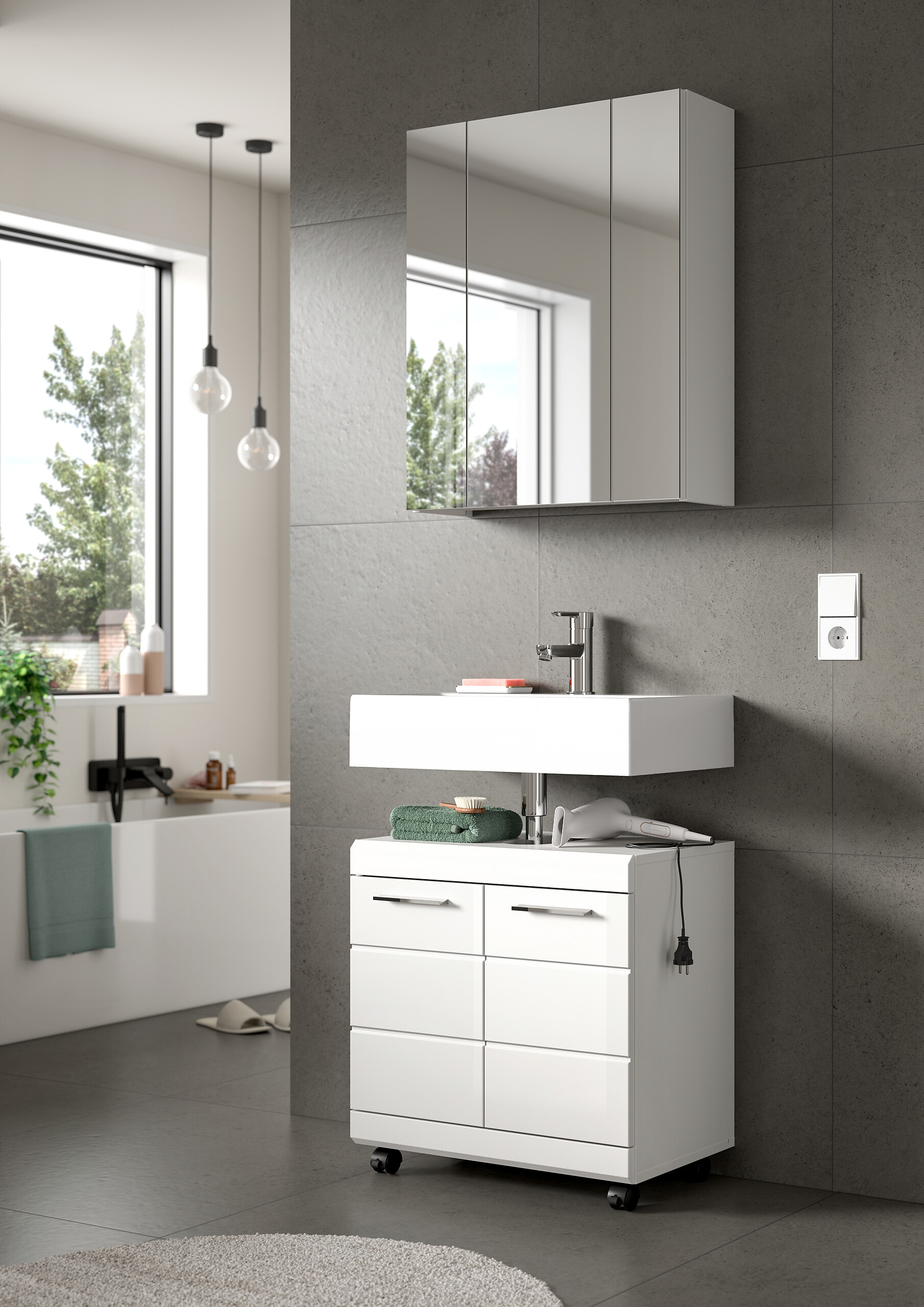 Badezimmer-Set Scout weiß weiß Hochglanz B/H/T: ca. 60x191x34 cm