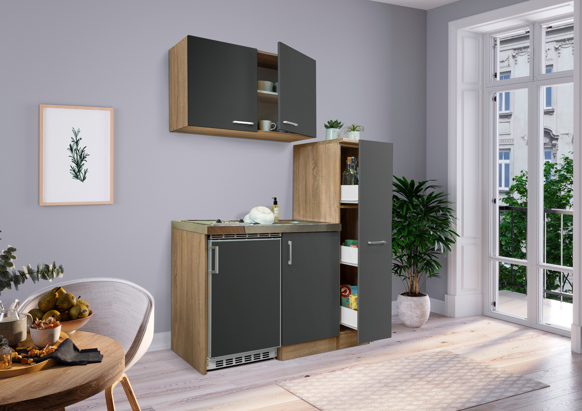 Respekta Miniküche 130 grau matt B/H/T: ca. 130x200x60 cm