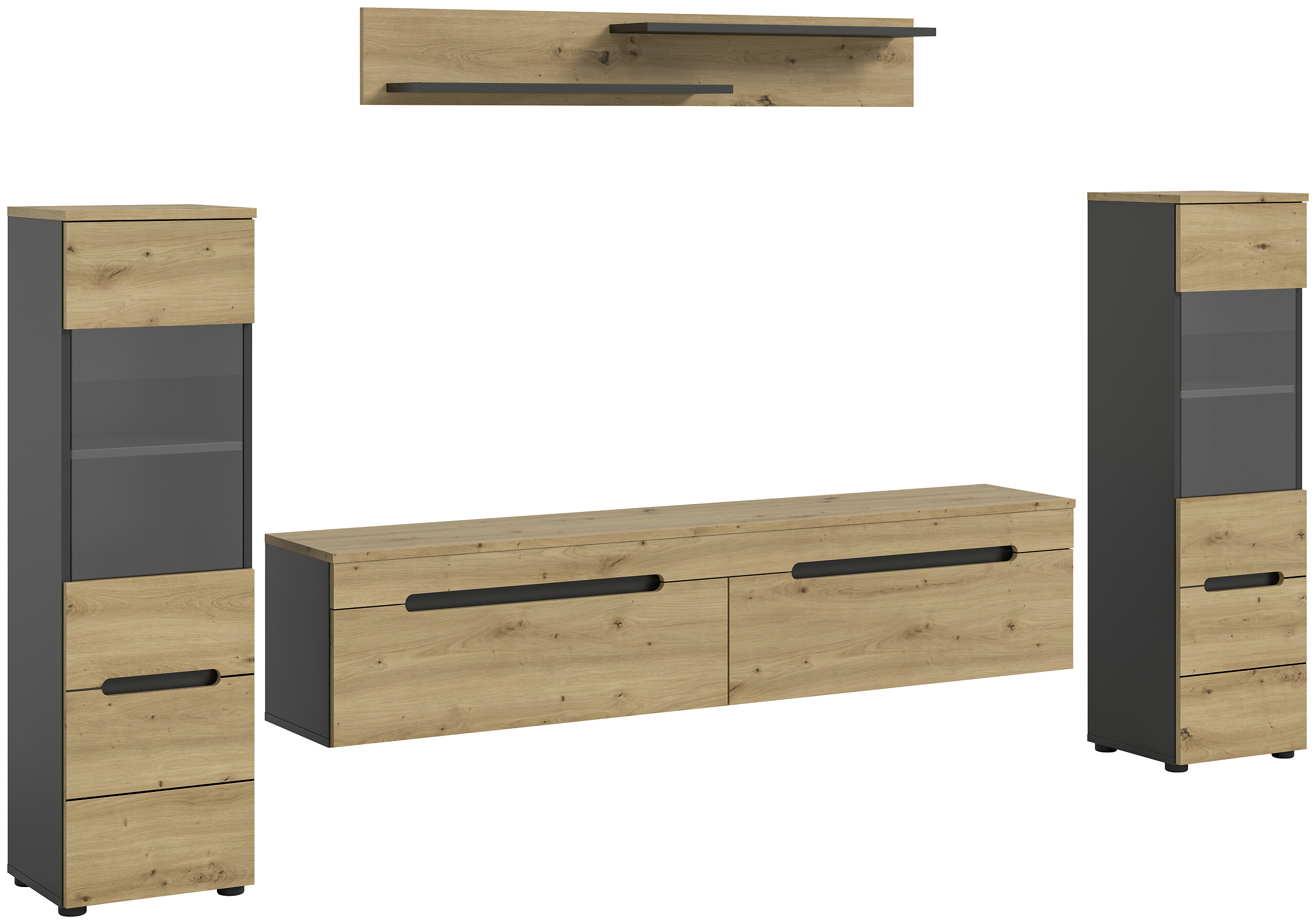 Wohnwand Canu basaltgrau Nachbildung Artisan Oak Nachbildung B/H/T: ca. 272x141x33 cm