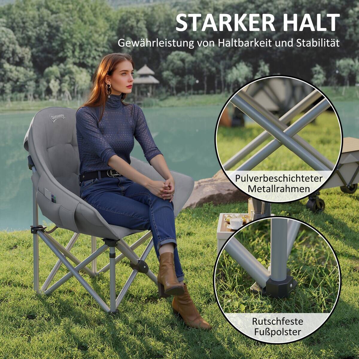 Outsunny Campingstuhl dunkelgrau Metall B/H/L: ca. 63x100x90 cm