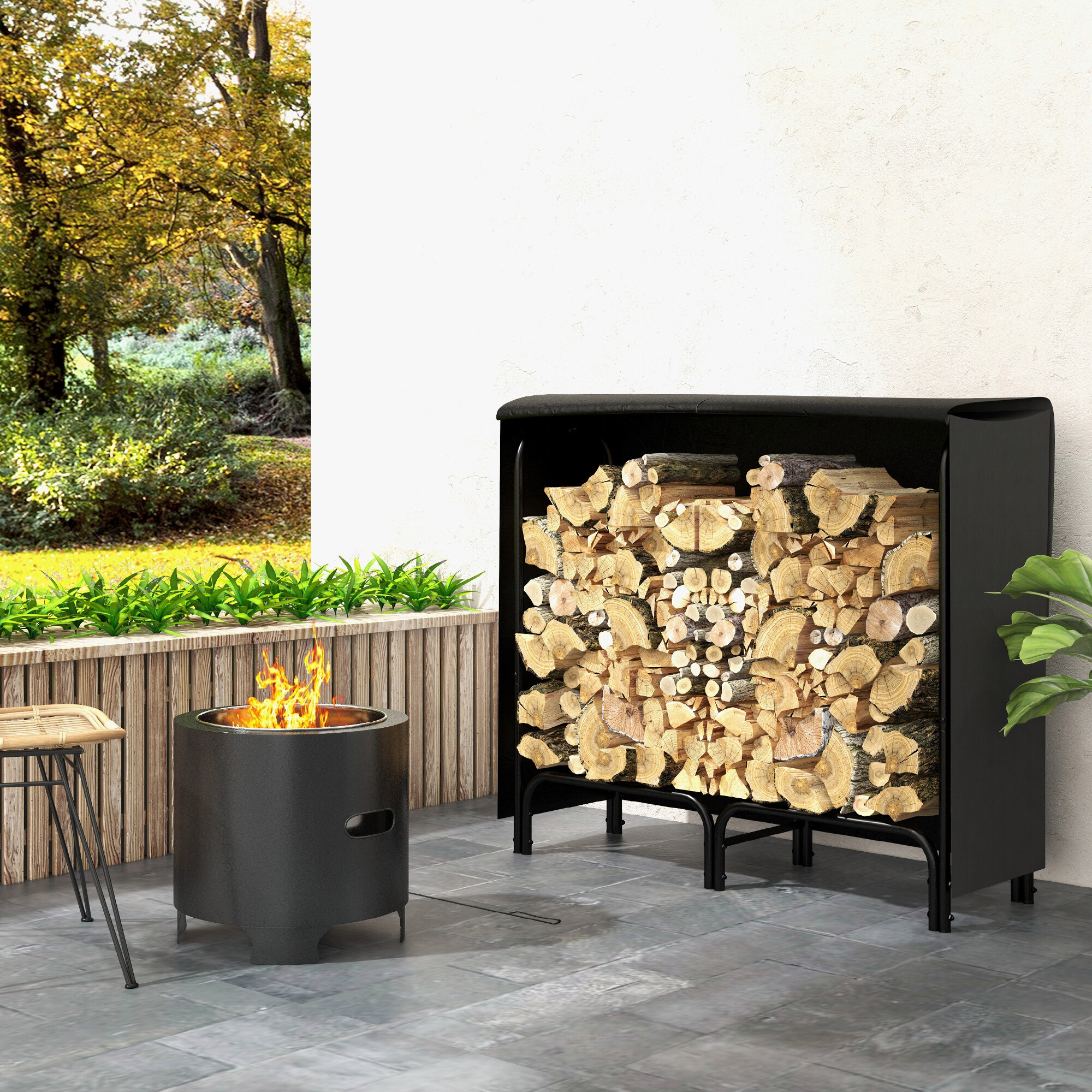 Outsunny Kaminholzregal schwarz B/H/L: ca. 36x99x120 cm