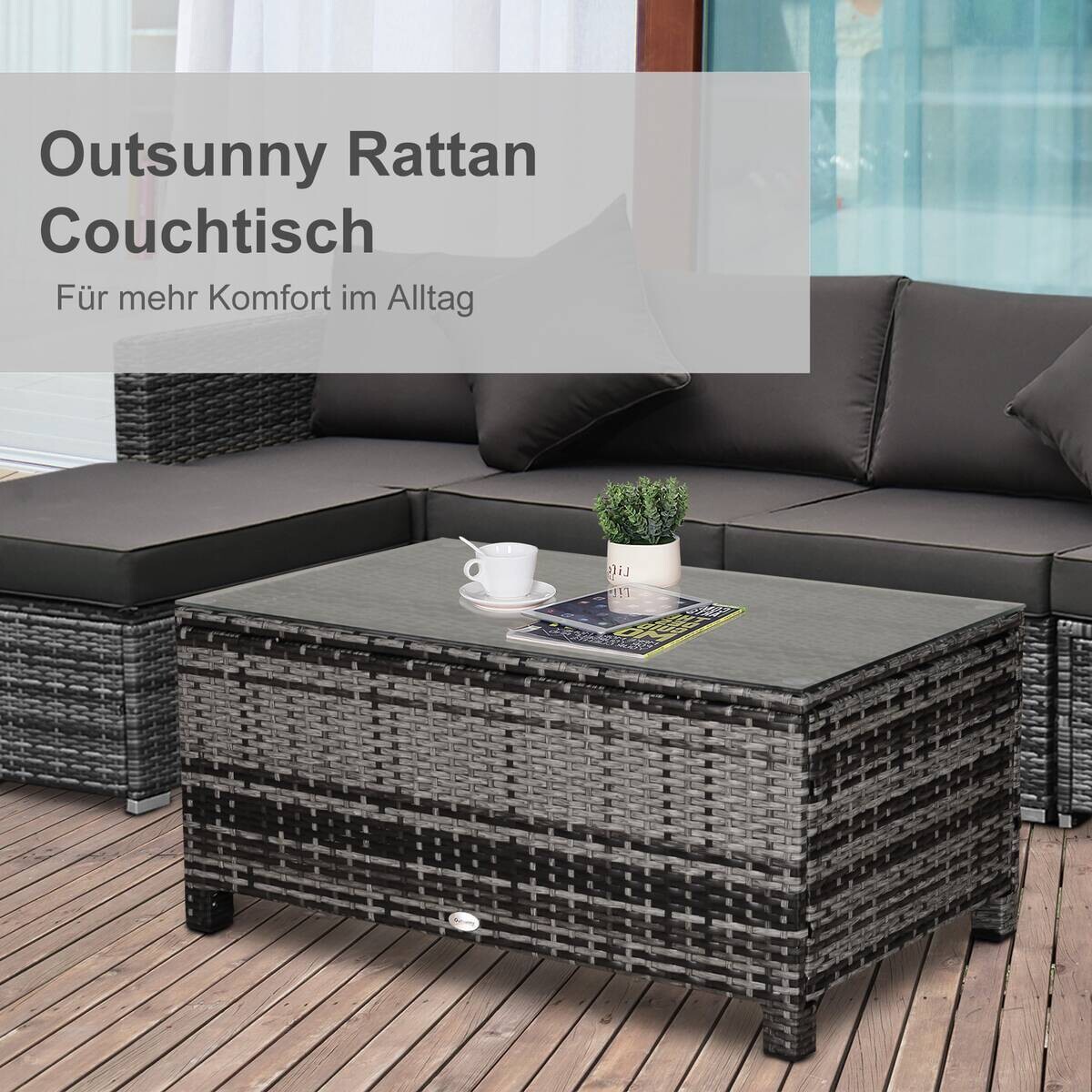 Outsunny Beistelltisch grau Polyrattan B/H/L: ca. 50x85x39 cm