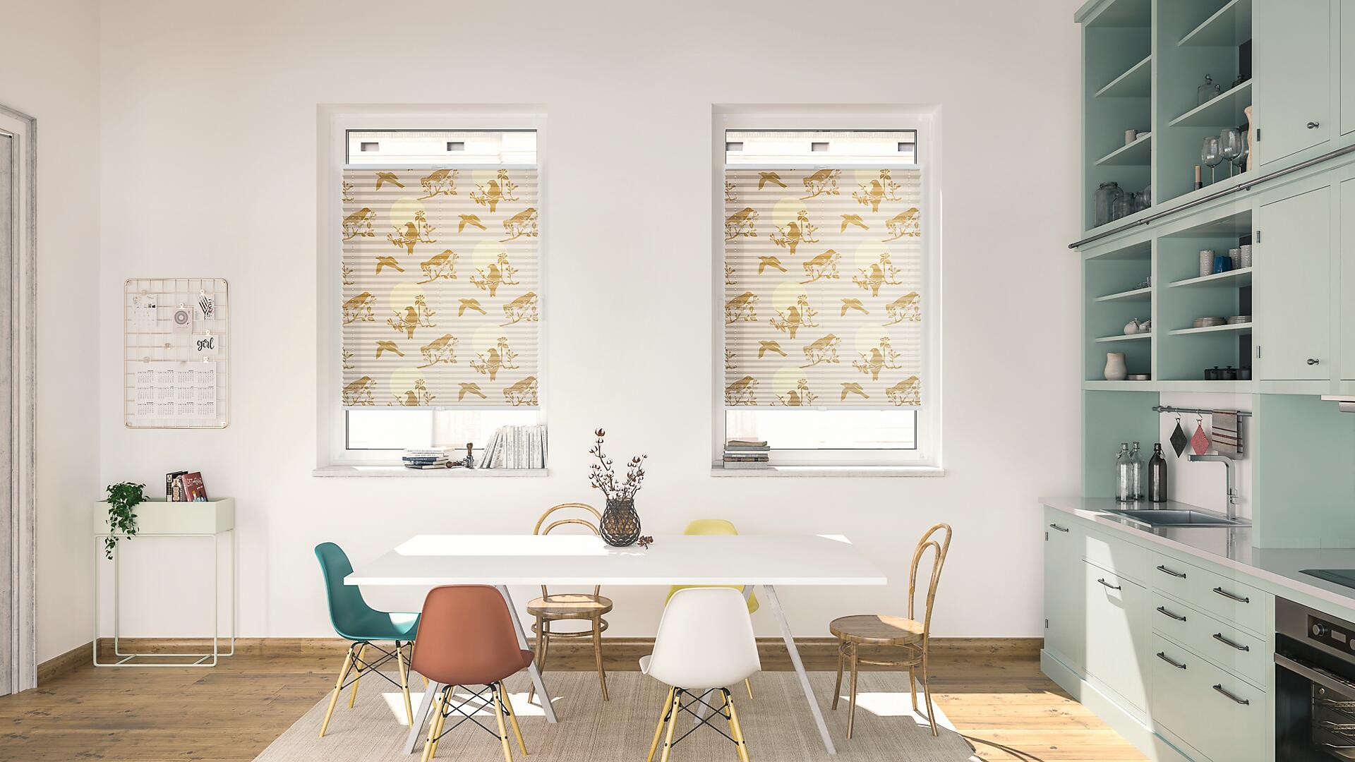 LICHTBLICK Spannplissee Moon Birds beige B/L: ca. 70x130 cm