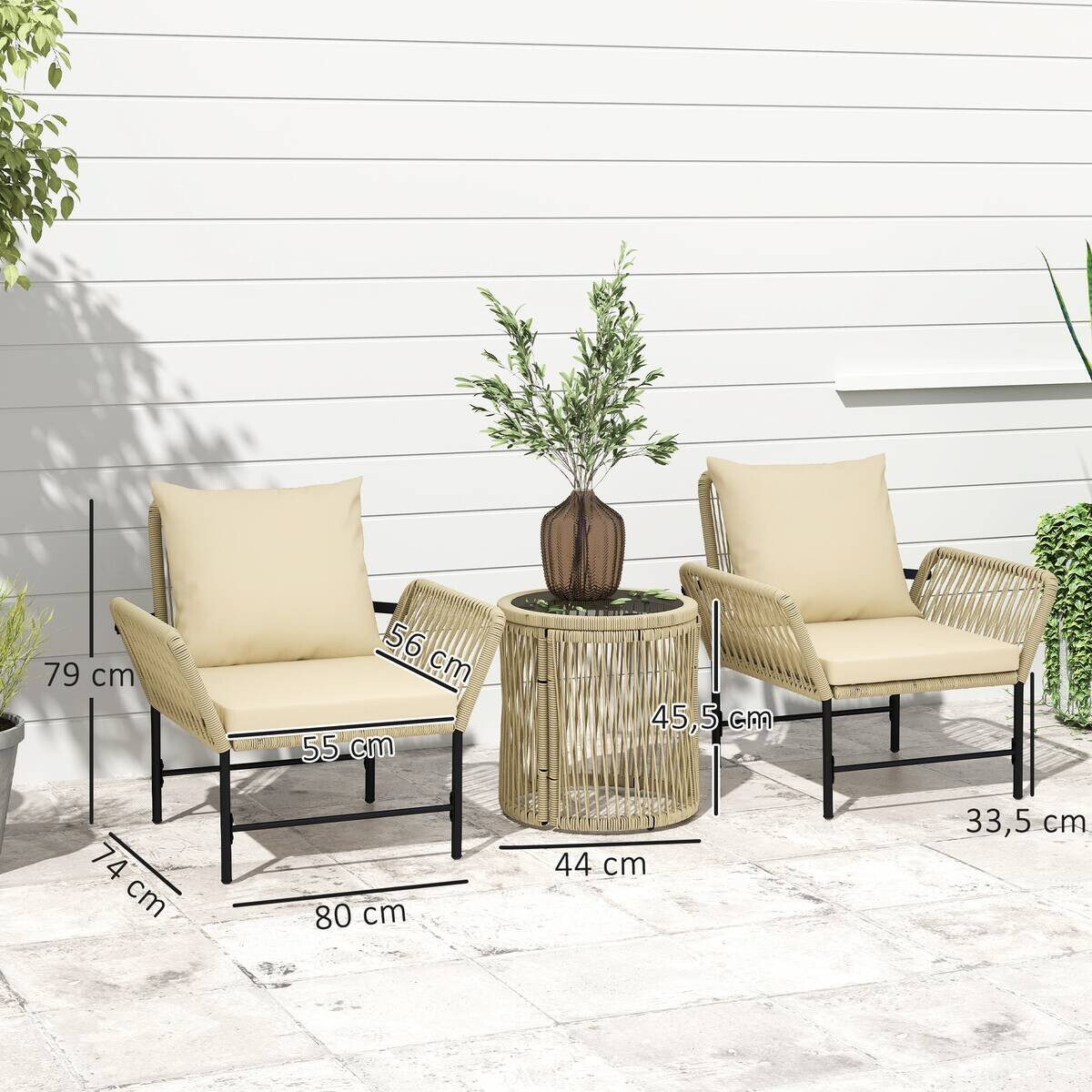Outsunny Rattan Gartenmöbel-Set khaki Polyethylen B/H/L: ca. 74x79x80 cm