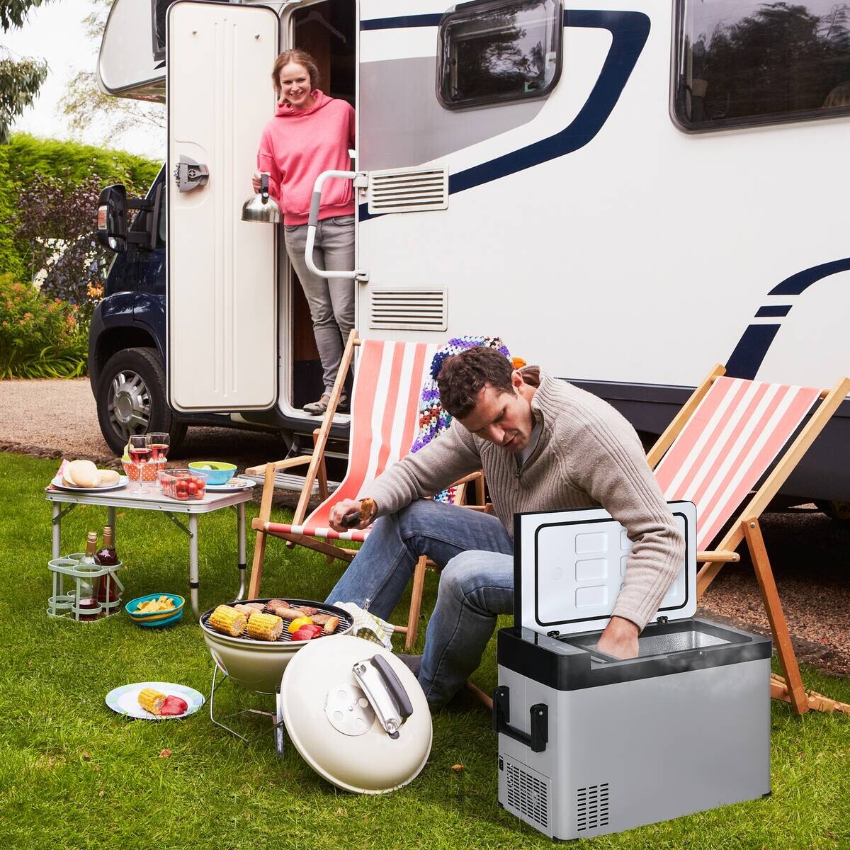 Outsunny Kühlbox schwarz grau Glas Polypropylen Edelstahl B/H/L: ca. 36x75x49,5 cm