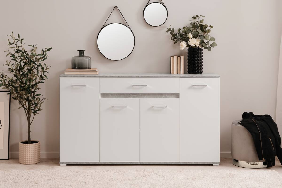 Sideboard Volos Beton Optik weiß B/H/T: ca. 160x90x38 cm