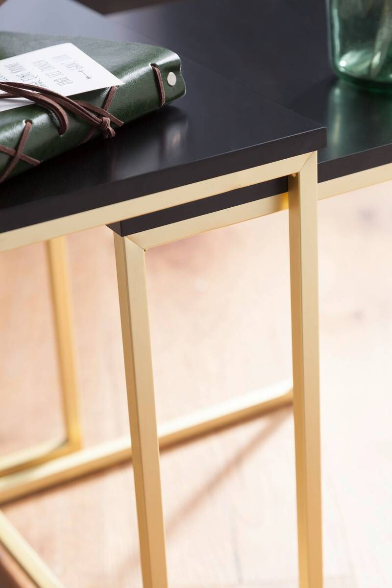 Beistelltisch 2er-Set schwarz Lack matt gold lackiert MDF Metall