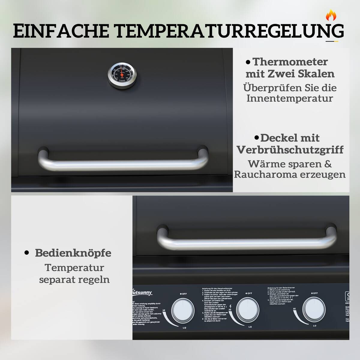 Outsunny Gasgrill Edelstahl B/H/L: ca. 56x110x118,5 cm