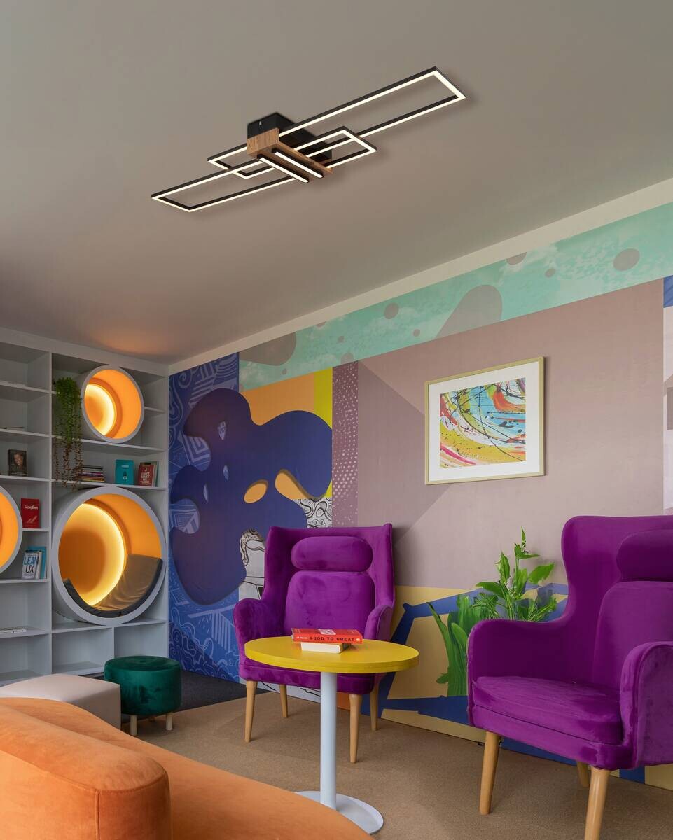 GLOBO Deckenleuchte mattschwarz Opal Metall MDF B/H: ca. 100x9,7 cm 1 Brennstellen