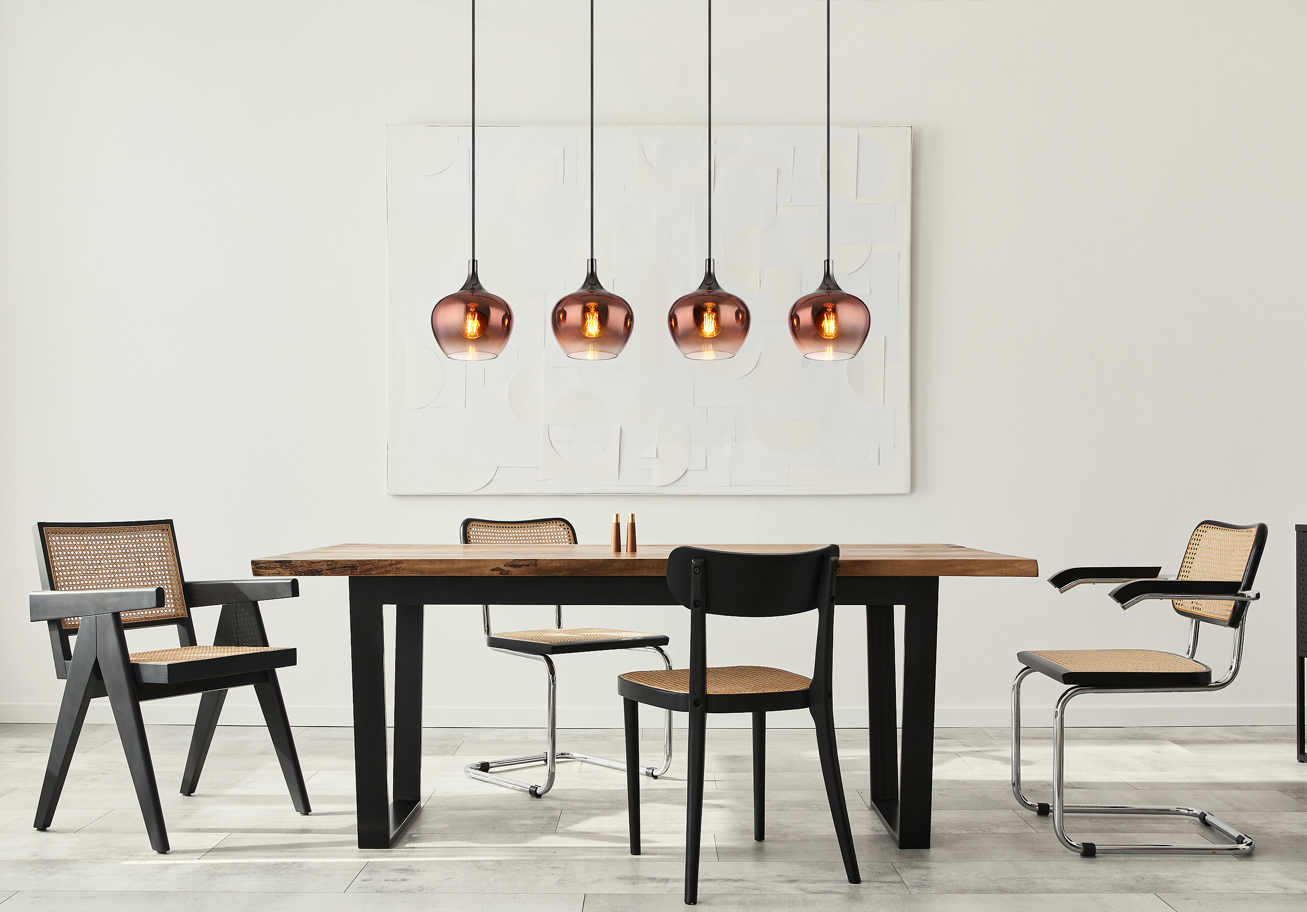 Pendelleuchte Maxy schwarz Metall Glas B/H/L: ca. 18x120x100 cm E27 4 Brennstellen