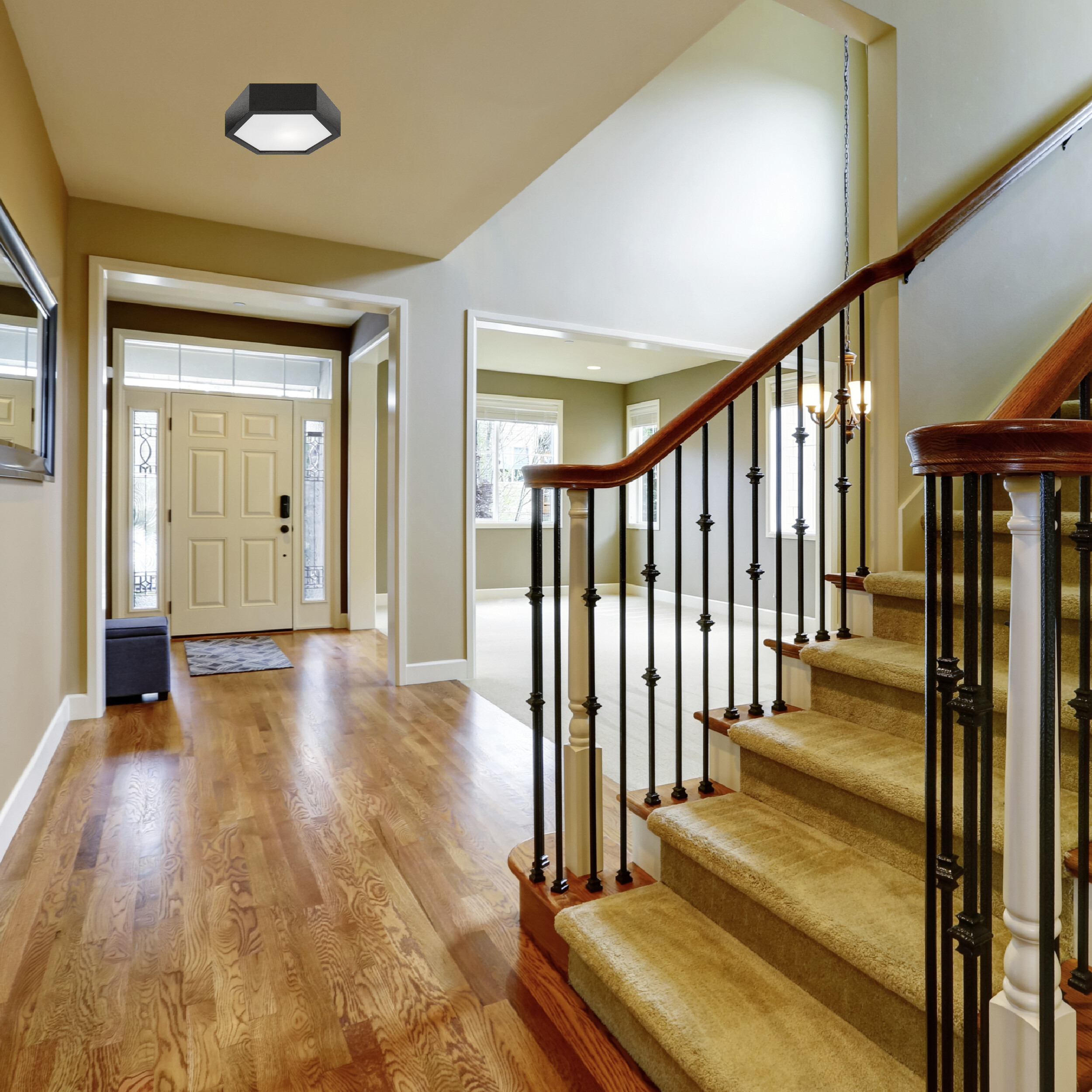 Lamkur Deckenleuchte dunkelbraun Glas Holz B/H/L: ca. 33x12x33 cm 1 Brennstellen