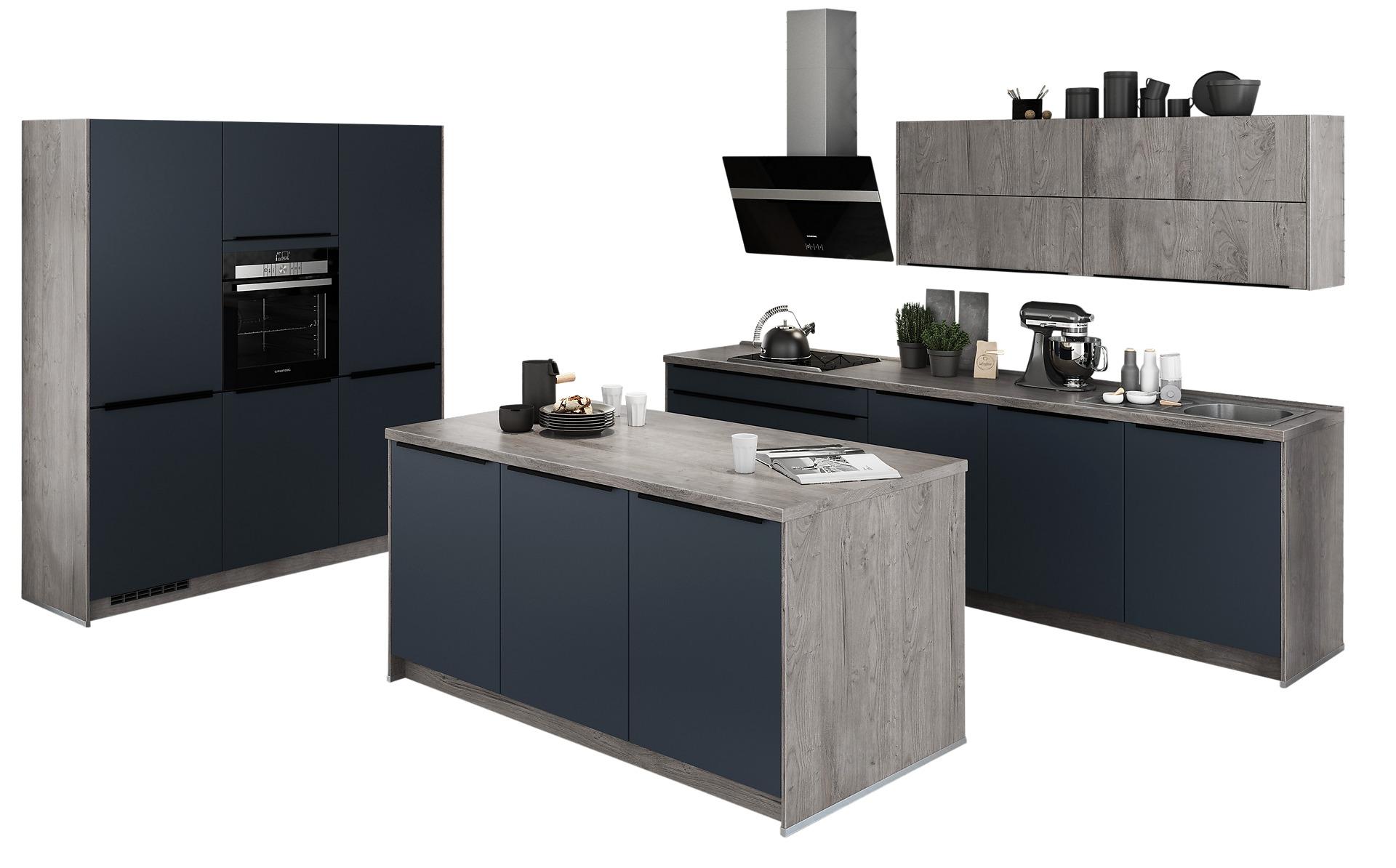 artego Inselküche Feel/Artwood schwarzblau B/T/L: ca. 300x60x180 cm