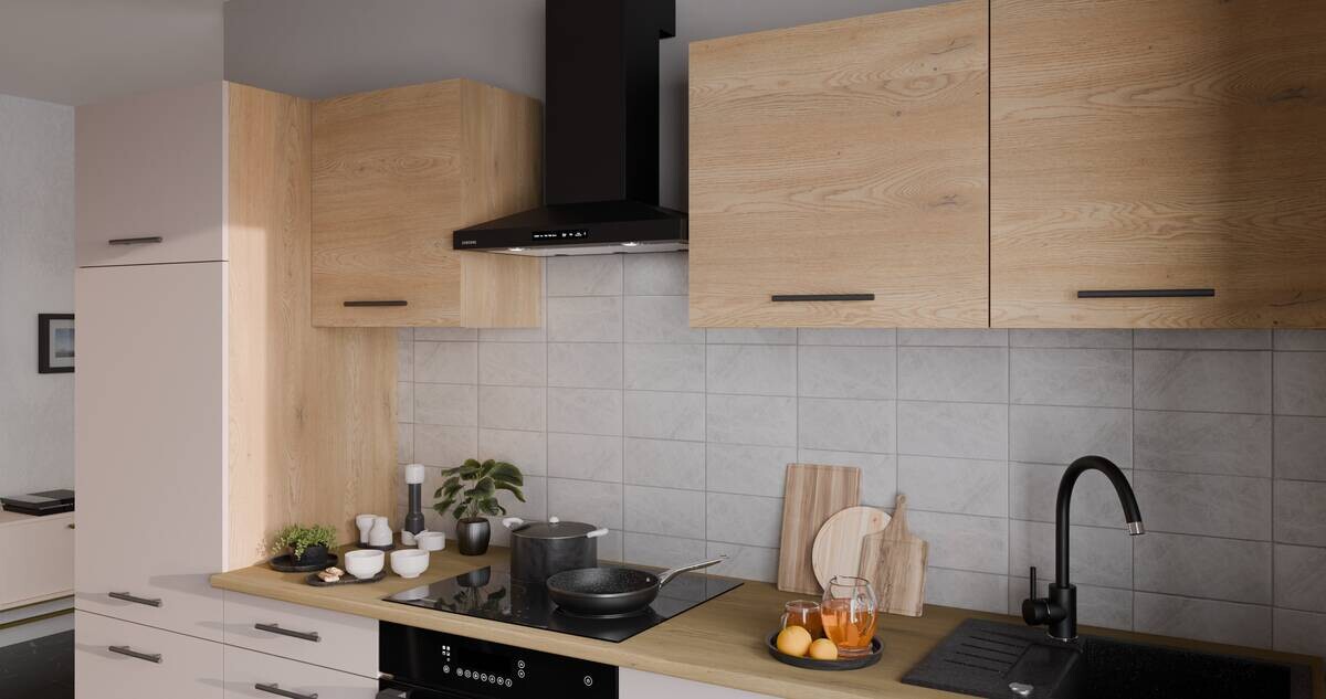 Küchenblock Max II Cashmere Eiche Nachbildung B/H/T: ca. 280x200x60 cm