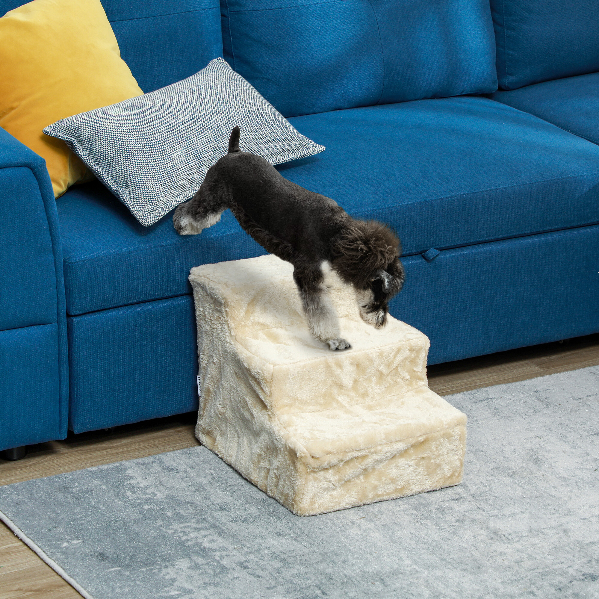 PawHut Haustiertreppe beige Plüsch B/H/L: ca. 35x35x46 cm