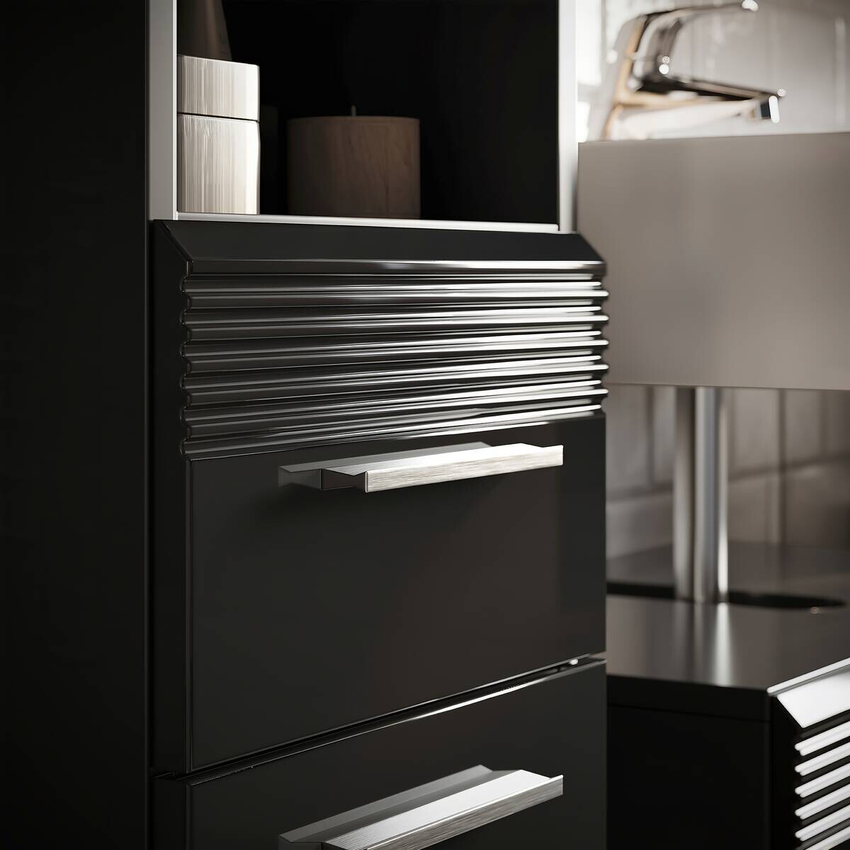 Badezimmer-Set LINUS schwarz schwarz Hochglanz B/H/T: ca. 105x182x34 cm