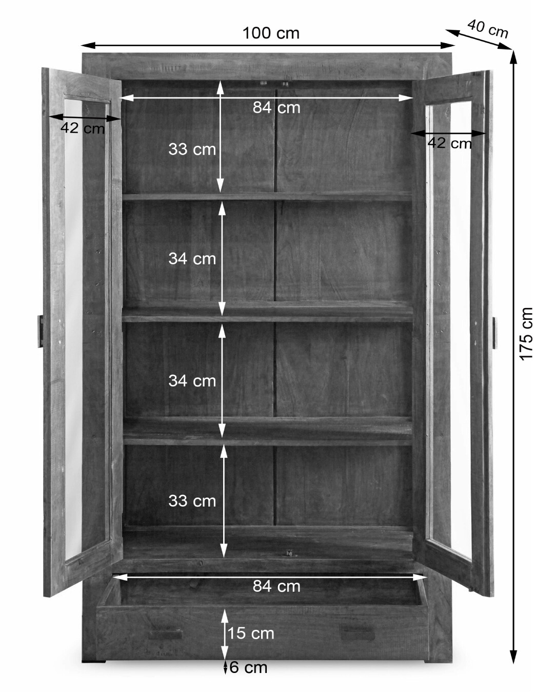 Vitrine Genua Akazie dunkel B/H/T: ca. 100x175x40 cm