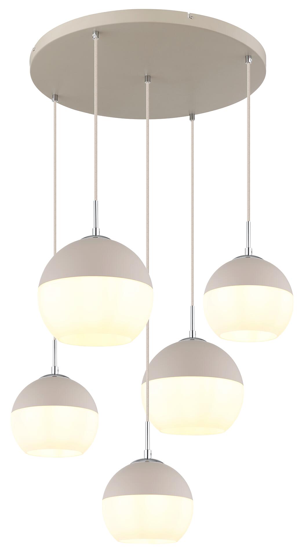 GLOBO Pendelleuchte Opal sand weiß Glas Textil Metall H/D: ca. 120x57 cm E27 5 Brennstellen